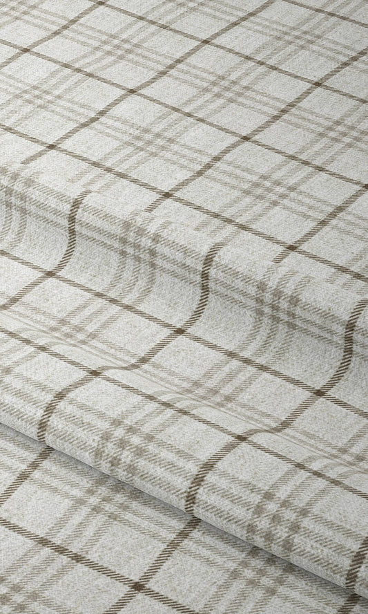 Checkered Window Curtains (Linen White/ Pale Brown)