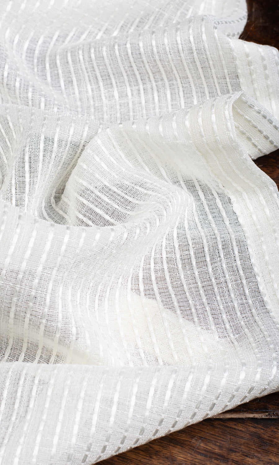 Embroidered Striped Sheer Window Curtains for Living, Bedroom, Kitchen, Bathroom (Pearl White)