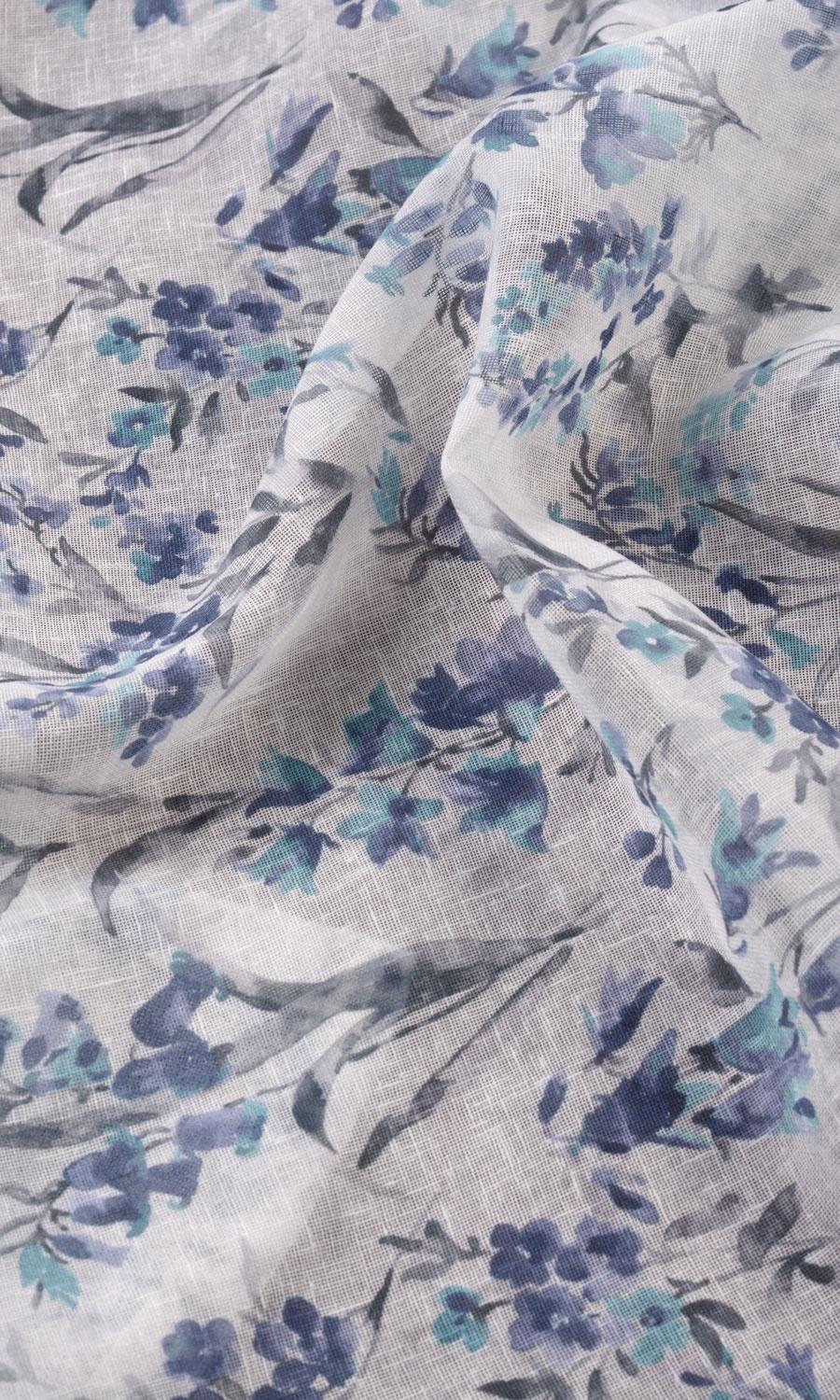 Sheer Floral Print Custom Curtains (Blue/ Grey)