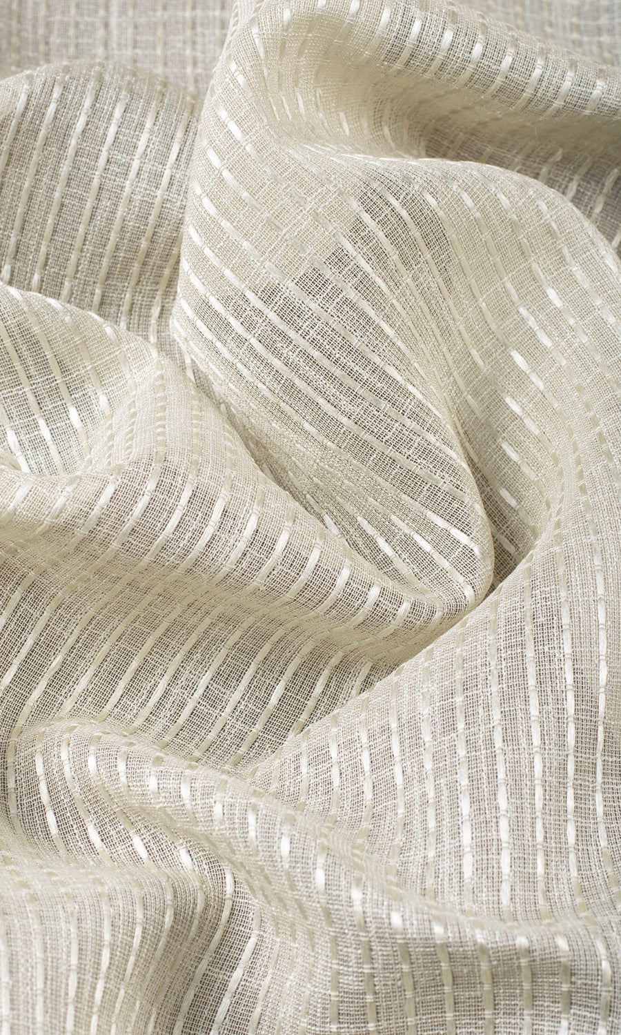 Striped Embroidery Sheer Window Curtains (Pale Beige)