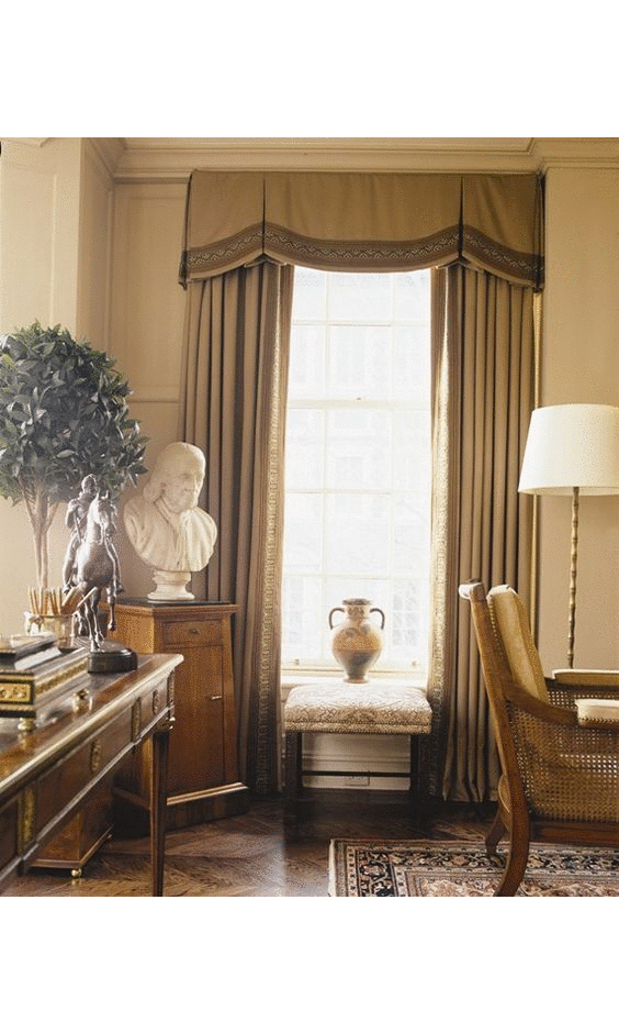 Scalloped valance with curtains