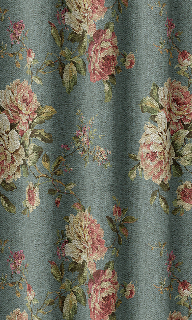 Floral Country Flat, Plain, Fake, Faux, European Relaxed Roman Shades (Blue & Pink)