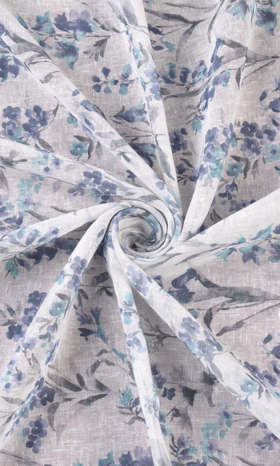 Sheer Floral Print Pinch Pleat, Rod Pocket, Eyelet Curtains (Blue/ Grey)