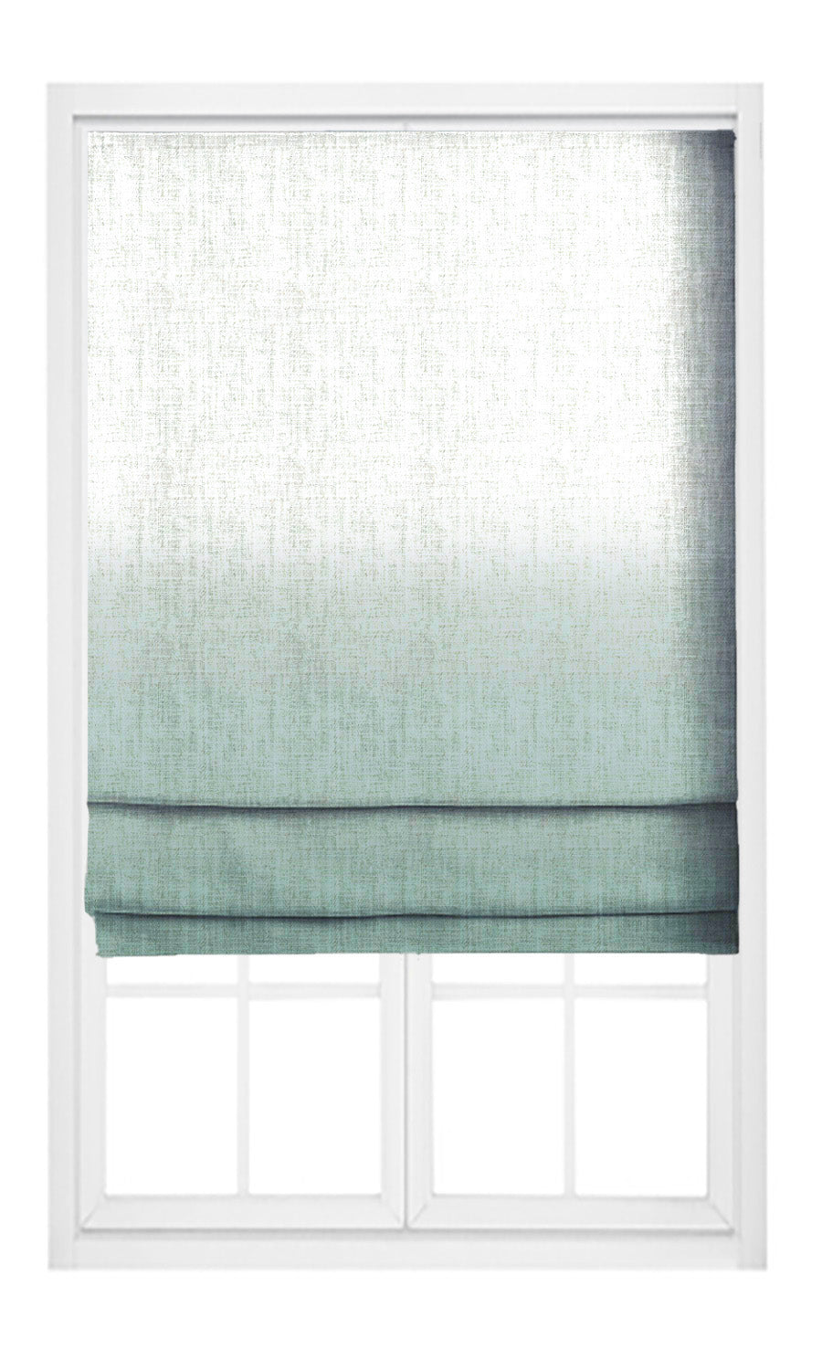 Two-Tone Ombre Flat, Plain, Fake, Faux, European Relaxed Roman Shades (Teal Blue/ White)