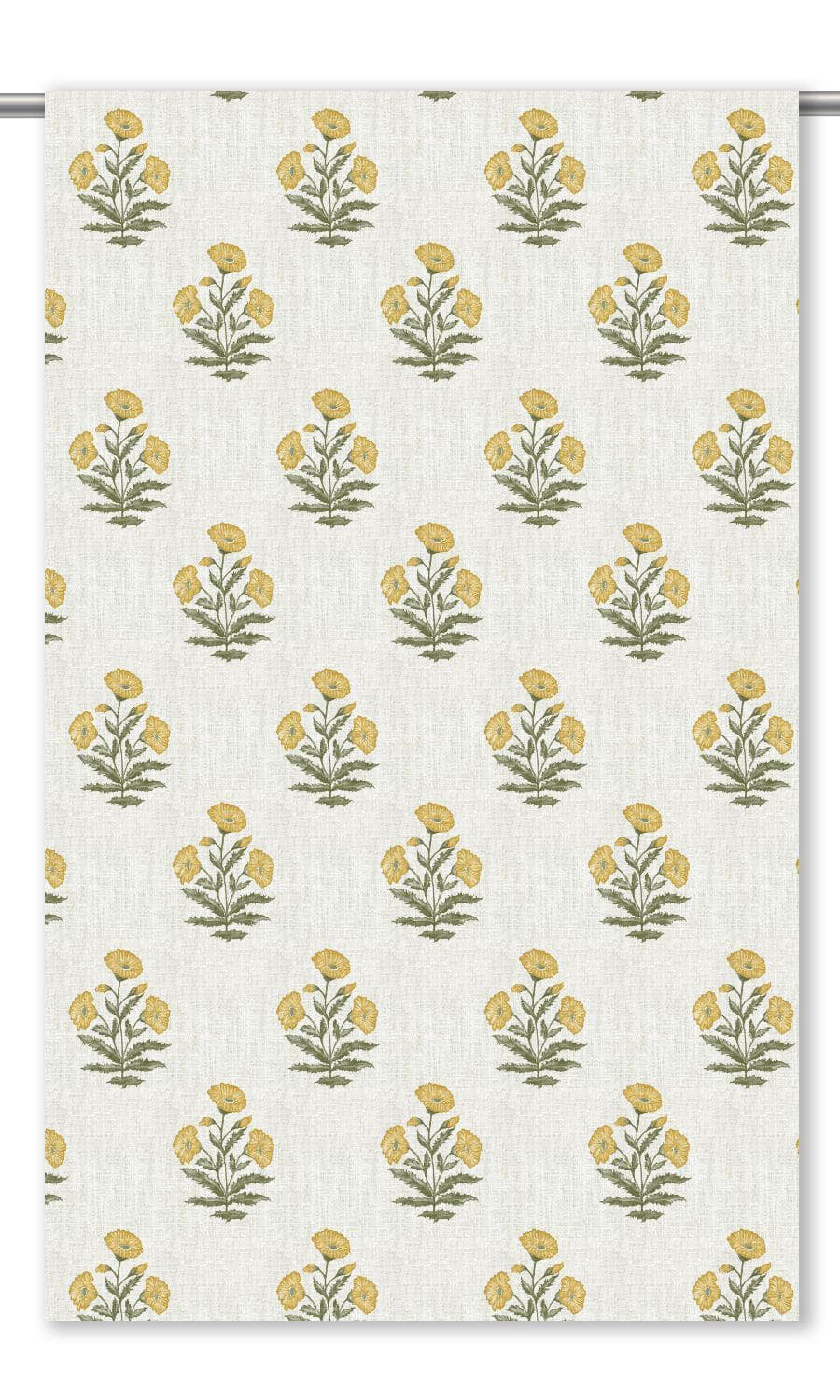 Floral Poppy Print Drapes (White/ Corn Yellow)