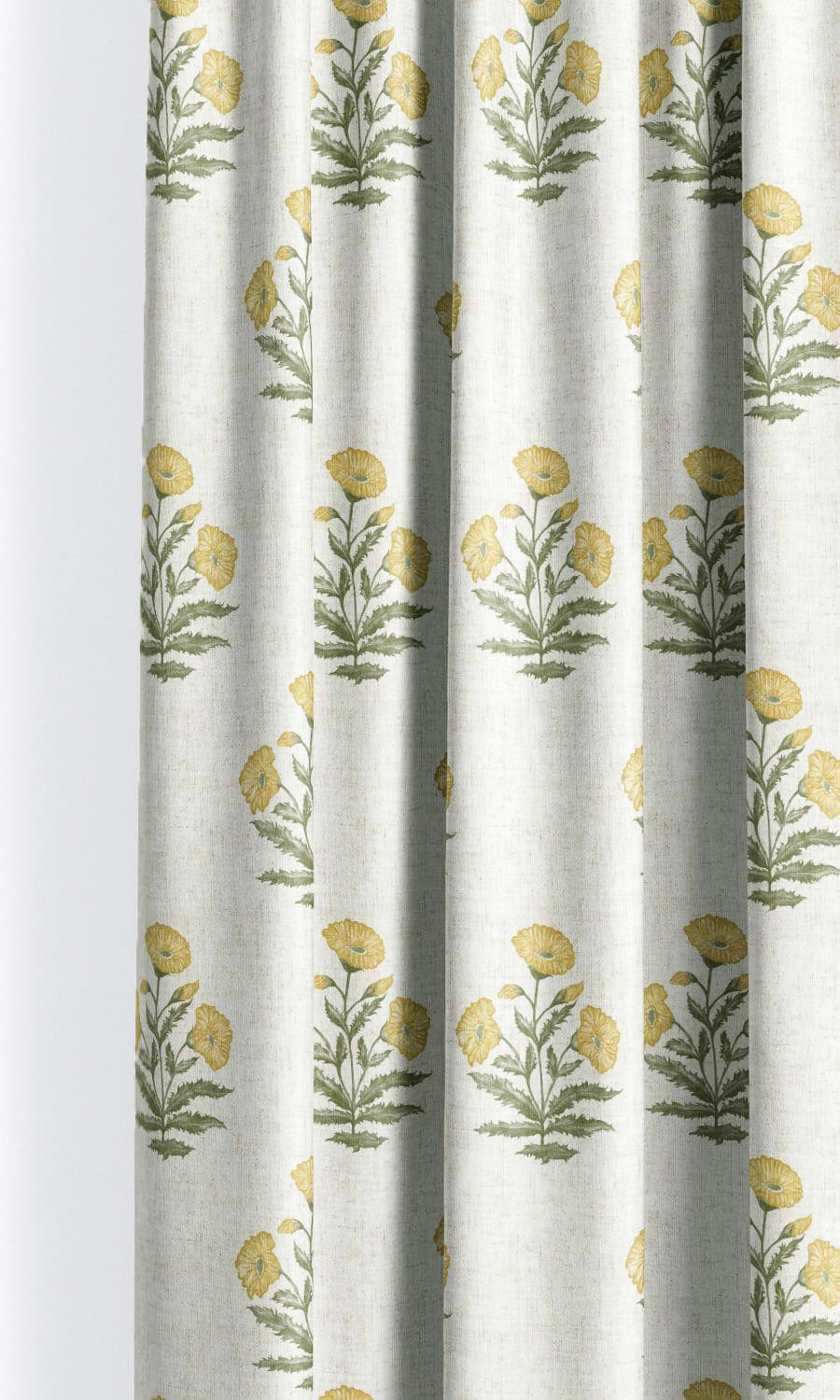 Floral Poppy Print Drapes for Living, Bedroom, Kitchen, Bathroom (White/ Corn Yellow)