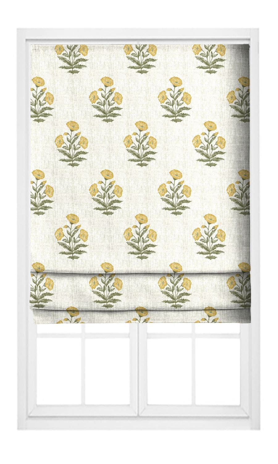 Floral Poppy Print Pinch Pleat, Rod Pocket, Eyelet Curtains (White/ Corn Yellow)