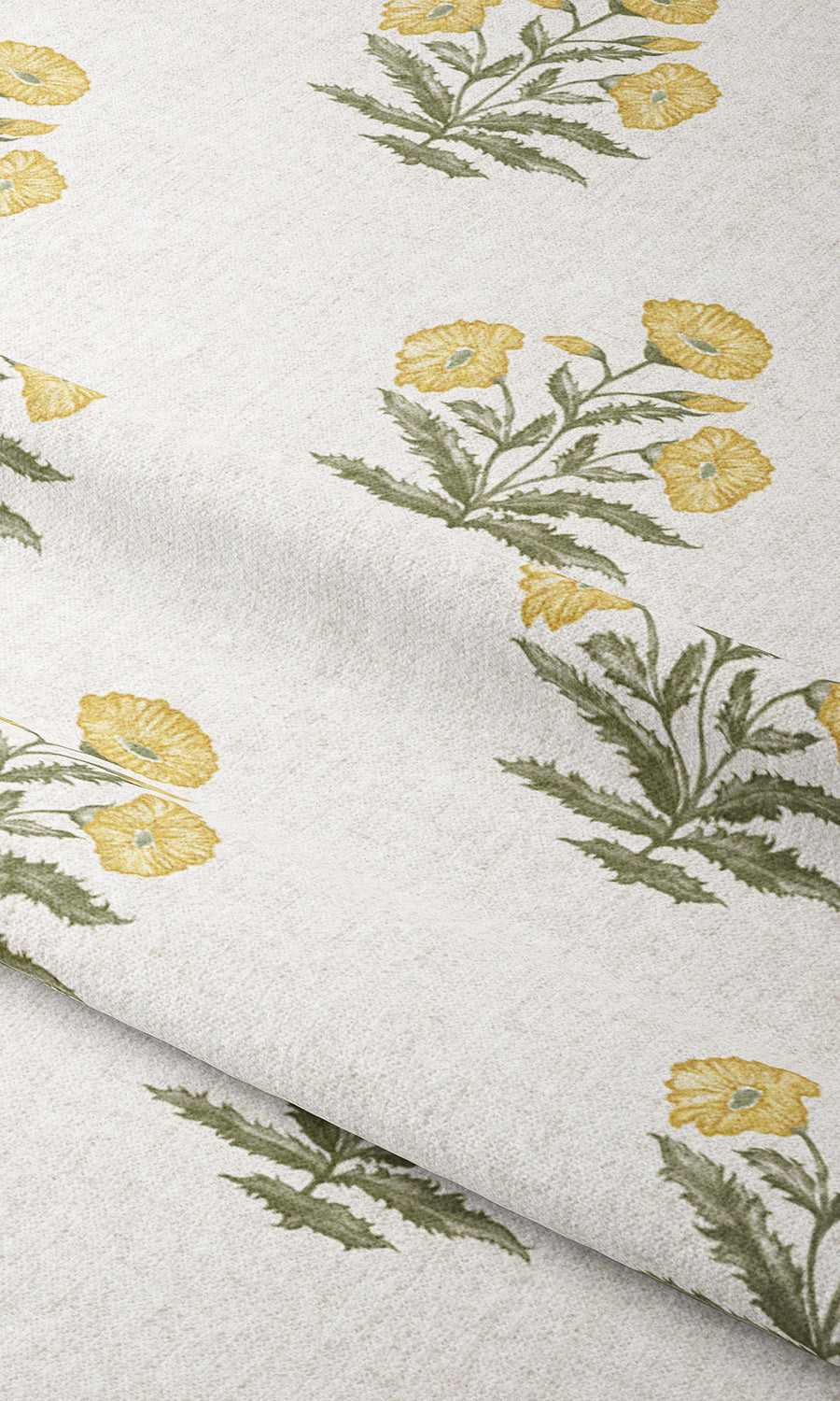 Floral Poppy Print Drapes (White/ Corn Yellow) Extra Long Short Wide