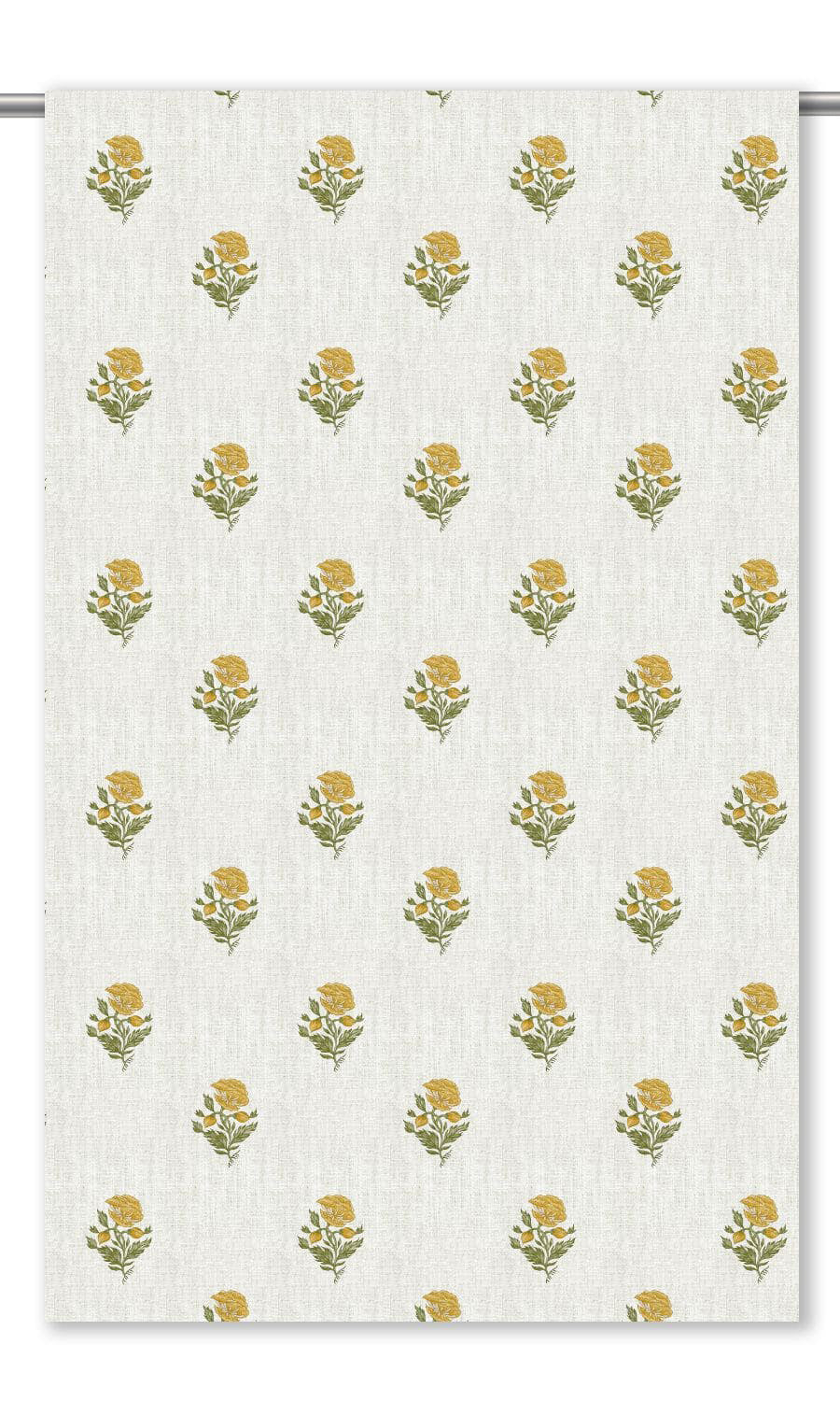 Floral Block Print Drapery (White/ Corn Yellow)