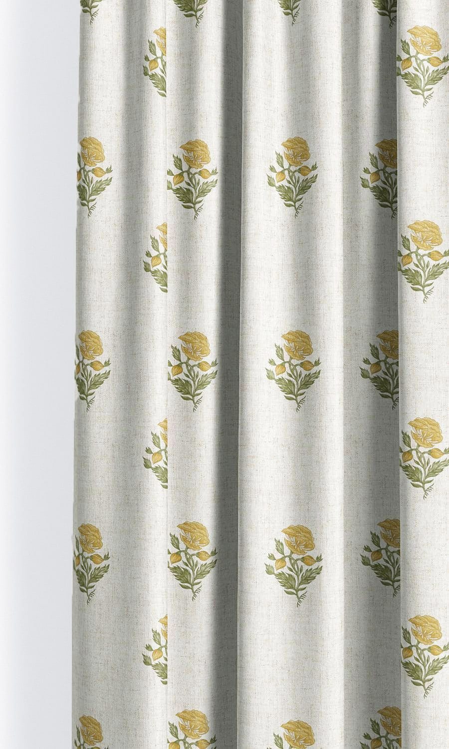 Floral Block Print Drapery for Living, Bedroom, Kitchen, Bathroom (White/ Corn Yellow)