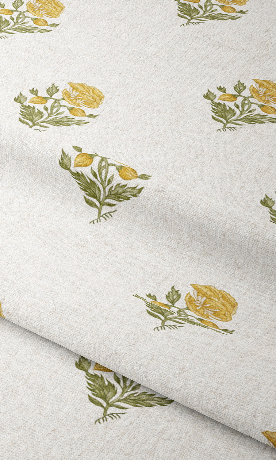 Floral Block Print Drapery (White/ Corn Yellow) Extra Long Short Wide