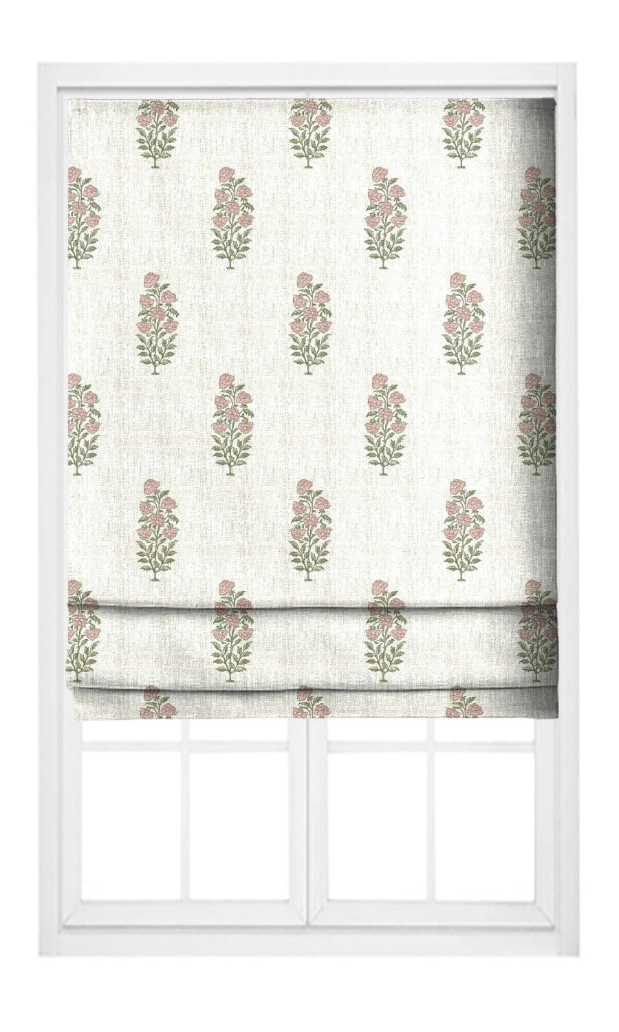 Floral Motif Print Flat, Plain, Fake, Faux, European Relaxed Roman Shades (White/ Blush Pink)