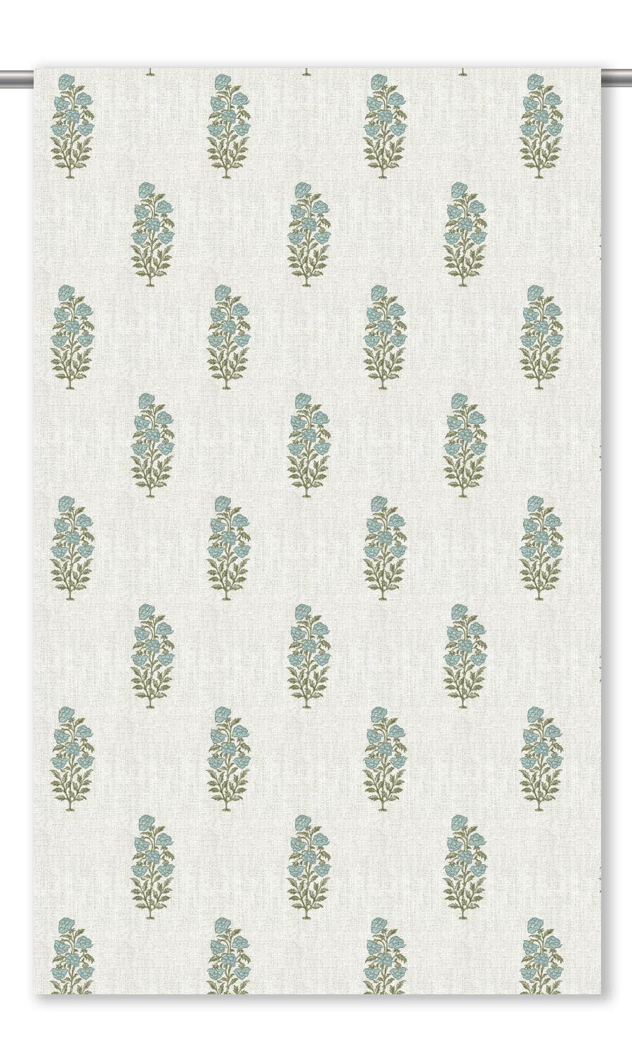 Floral Motif Print Window Curtains (White/ Powder Blue)