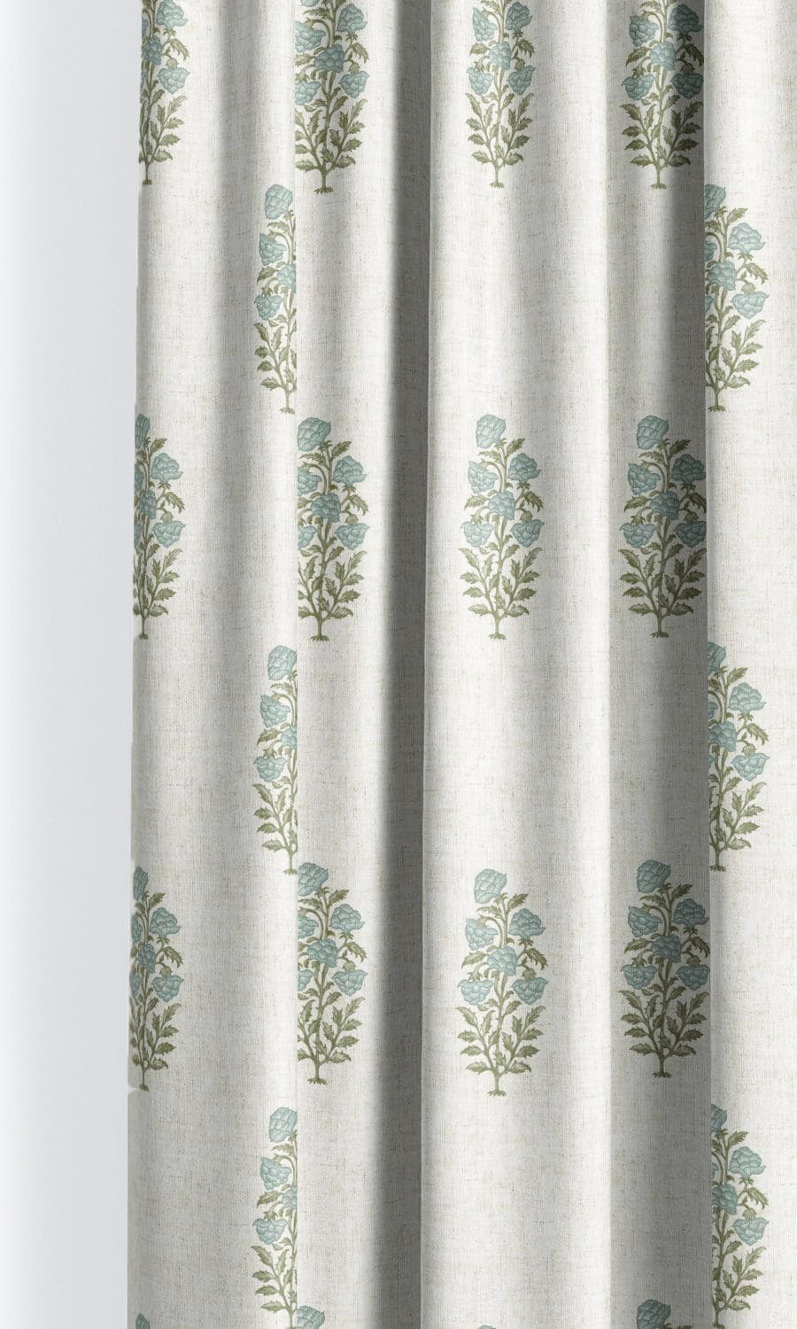 Floral Motif Print Window Curtains for Living, Bedroom, Kitchen, Bathroom (White/ Powder Blue)