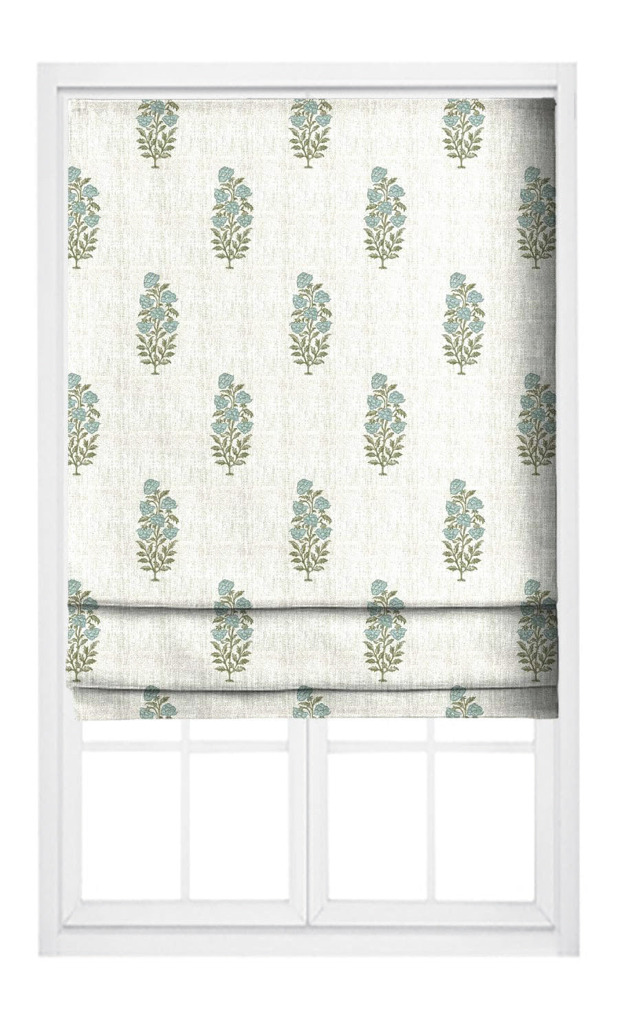 Floral Motif Print Pinch Pleat, Rod Pocket, Eyelet Curtains (White/ Powder Blue)