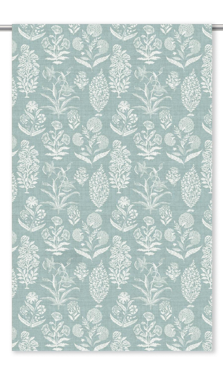 Floral Print Curtain Panels for Living, Bedroom, Kitchen, Bathroom (Powder Blue/ White)