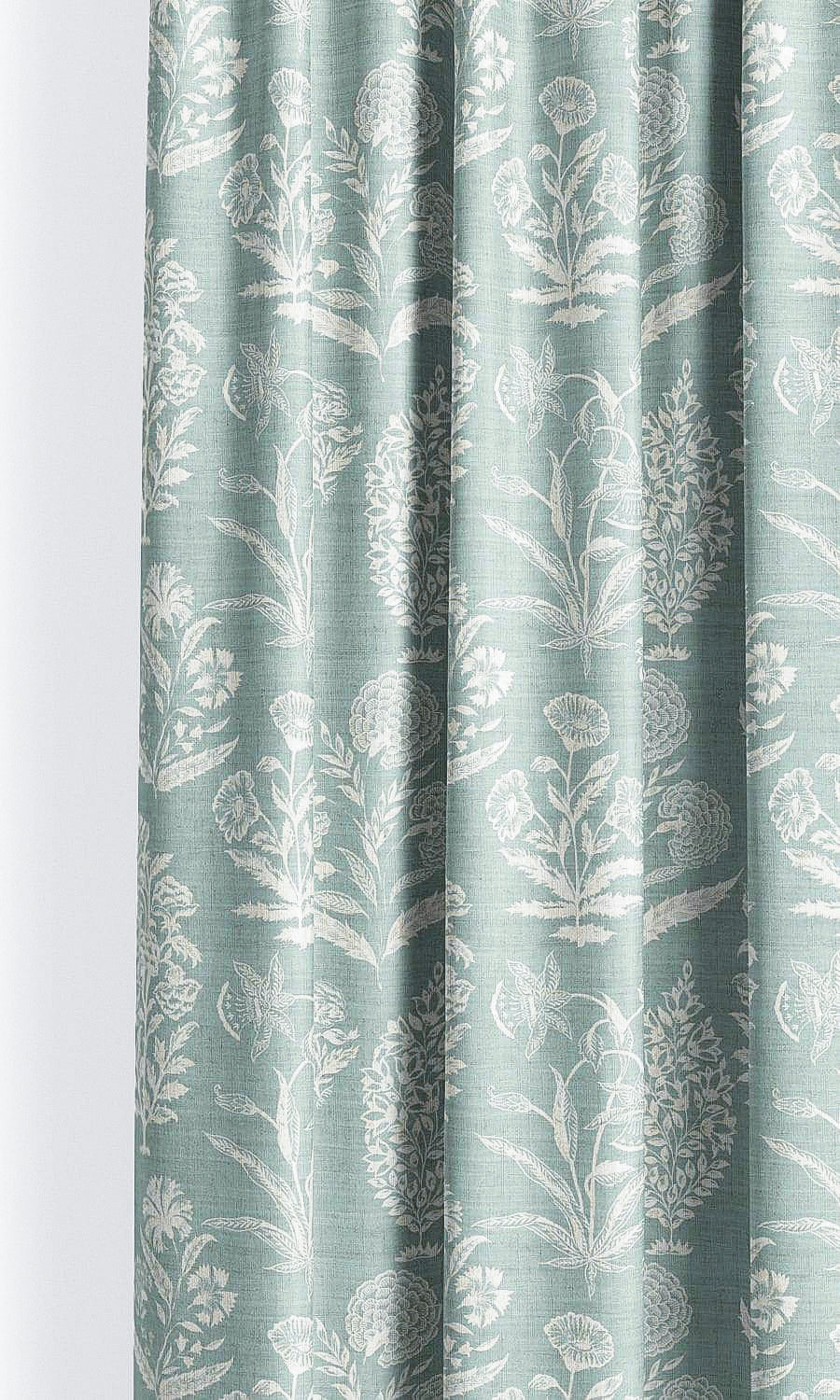 Floral Print Curtain Panels (Powder Blue/ White)