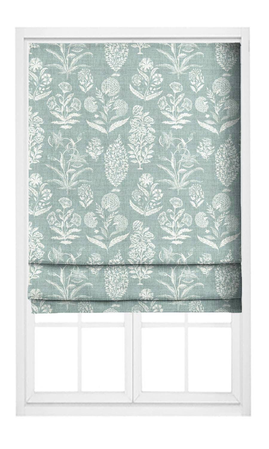 Floral Print Pinch Pleat, Rod Pocket, Eyelet Curtains (Powder Blue/ White)