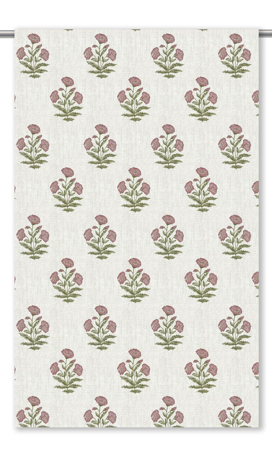Floral Poppy Print Drapes (White/ Dusty Pink)