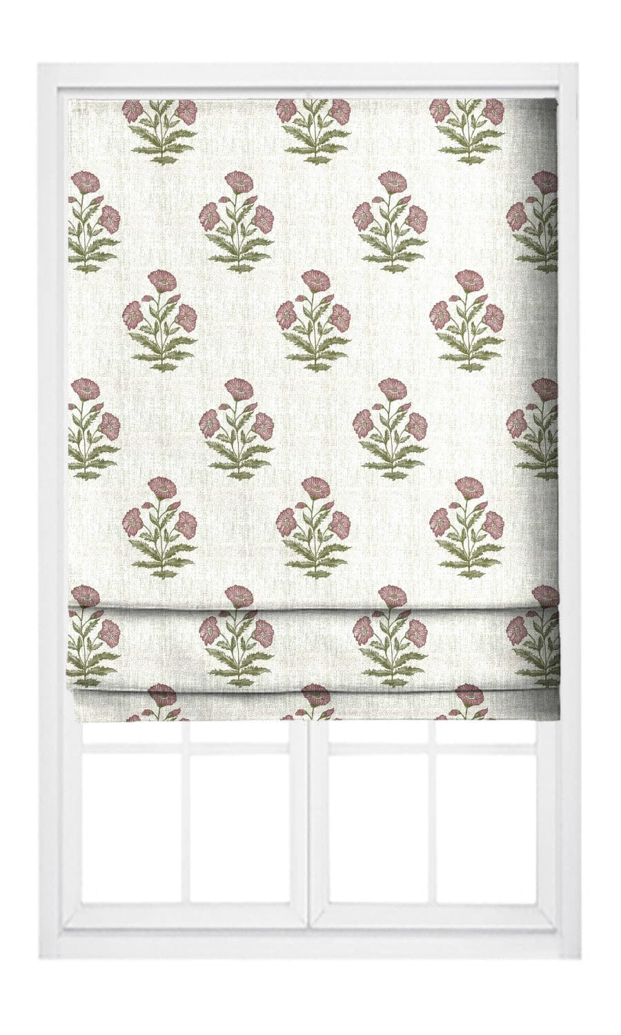 Floral Poppy Print Pinch Pleat, Rod Pocket, Eyelet Curtains (White/ Dusty Pink)