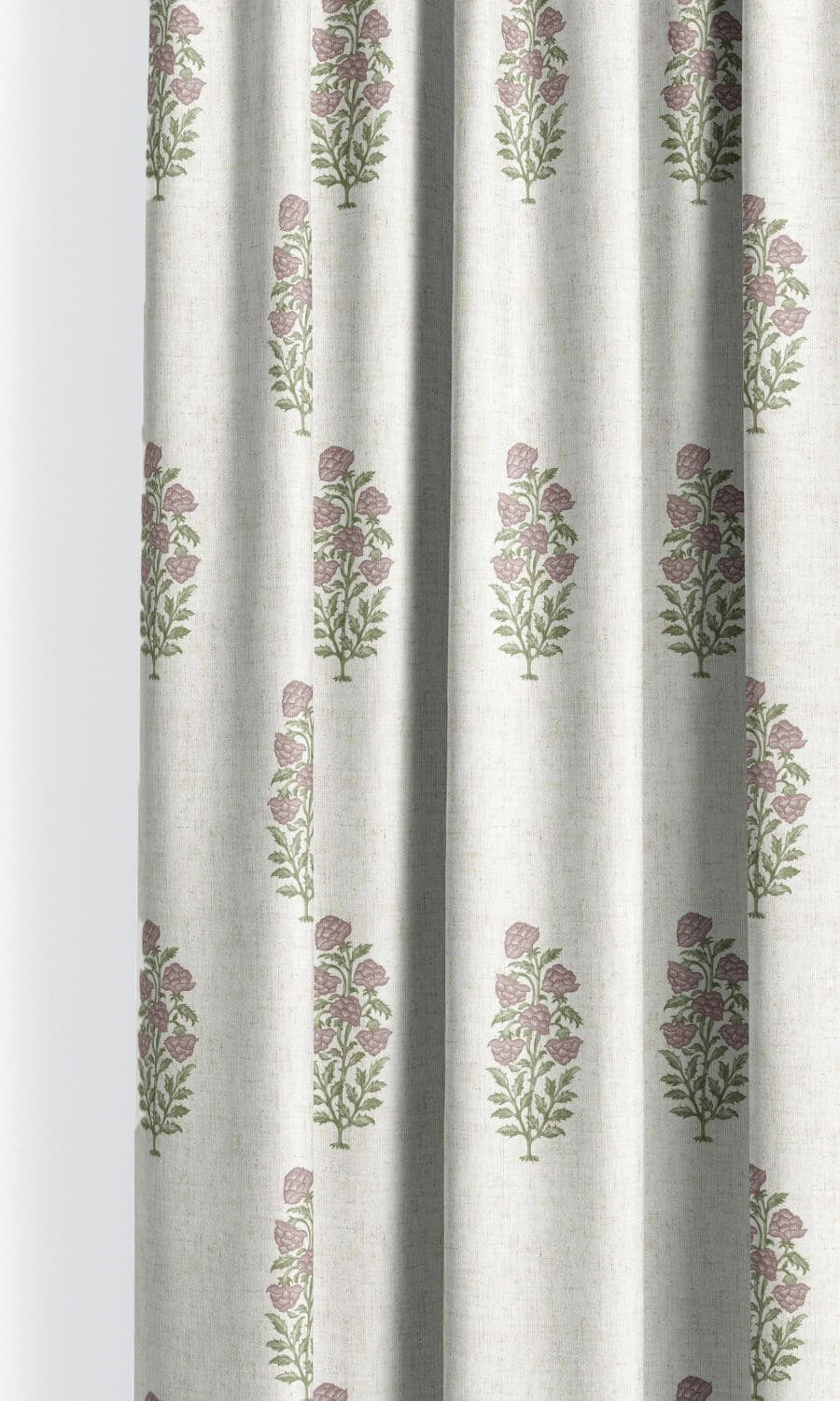 Floral Motif Print Window Curtains for Living, Bedroom, Kitchen, Bathroom (White/ Dusty Pink)
