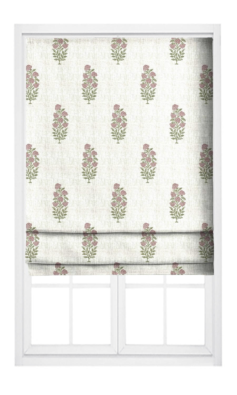 Floral Motif Print Flat, Plain, Fake, Faux, European Relaxed Roman Shades (White/ Dusty Pink)