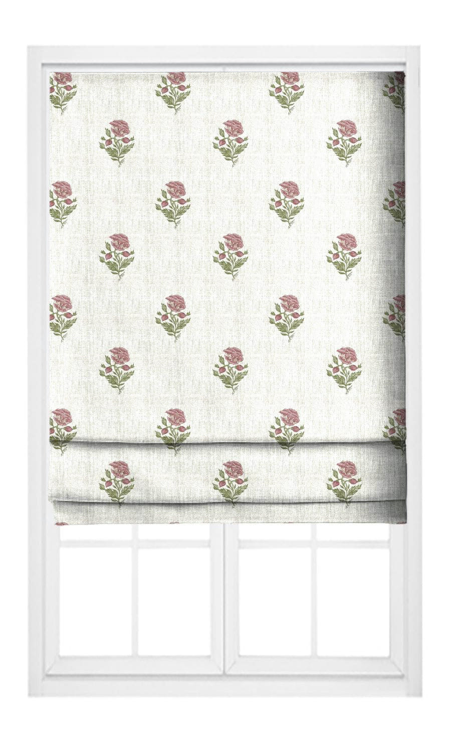 Floral Block Print Pinch Pleat, Rod Pocket, Eyelet Curtains (White/ Dusty Pink)