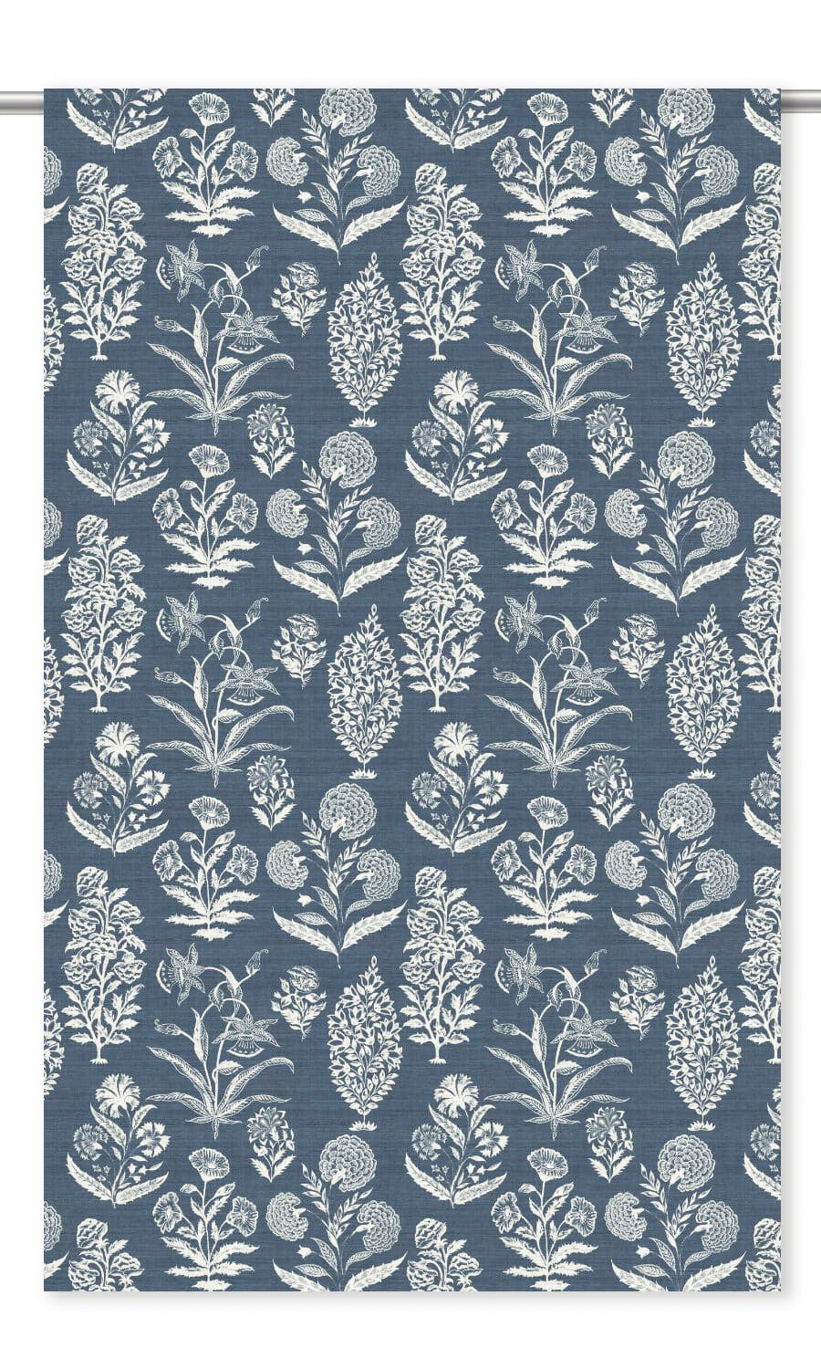 Floral Print Window Curtains for Living, Bedroom, Kitchen, Bathroom (Navy Blue/ White)
