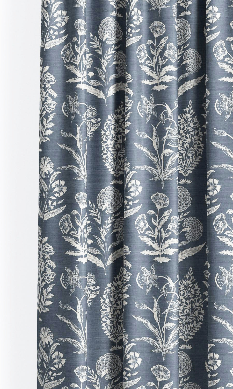 Floral Print Window Curtains (Navy Blue/ White)