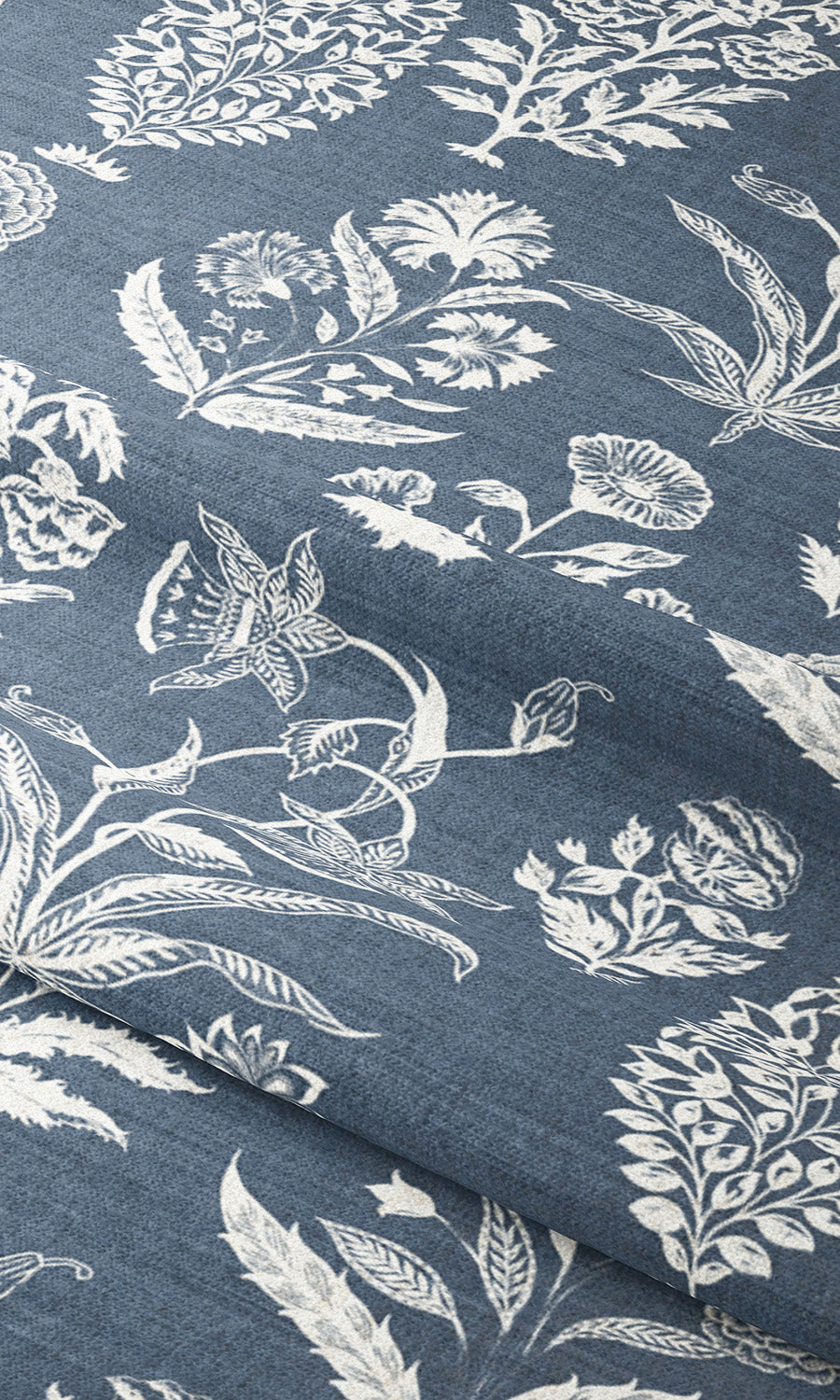 Floral Print Window Curtains (Navy Blue/ White) Extra Long Short Wide