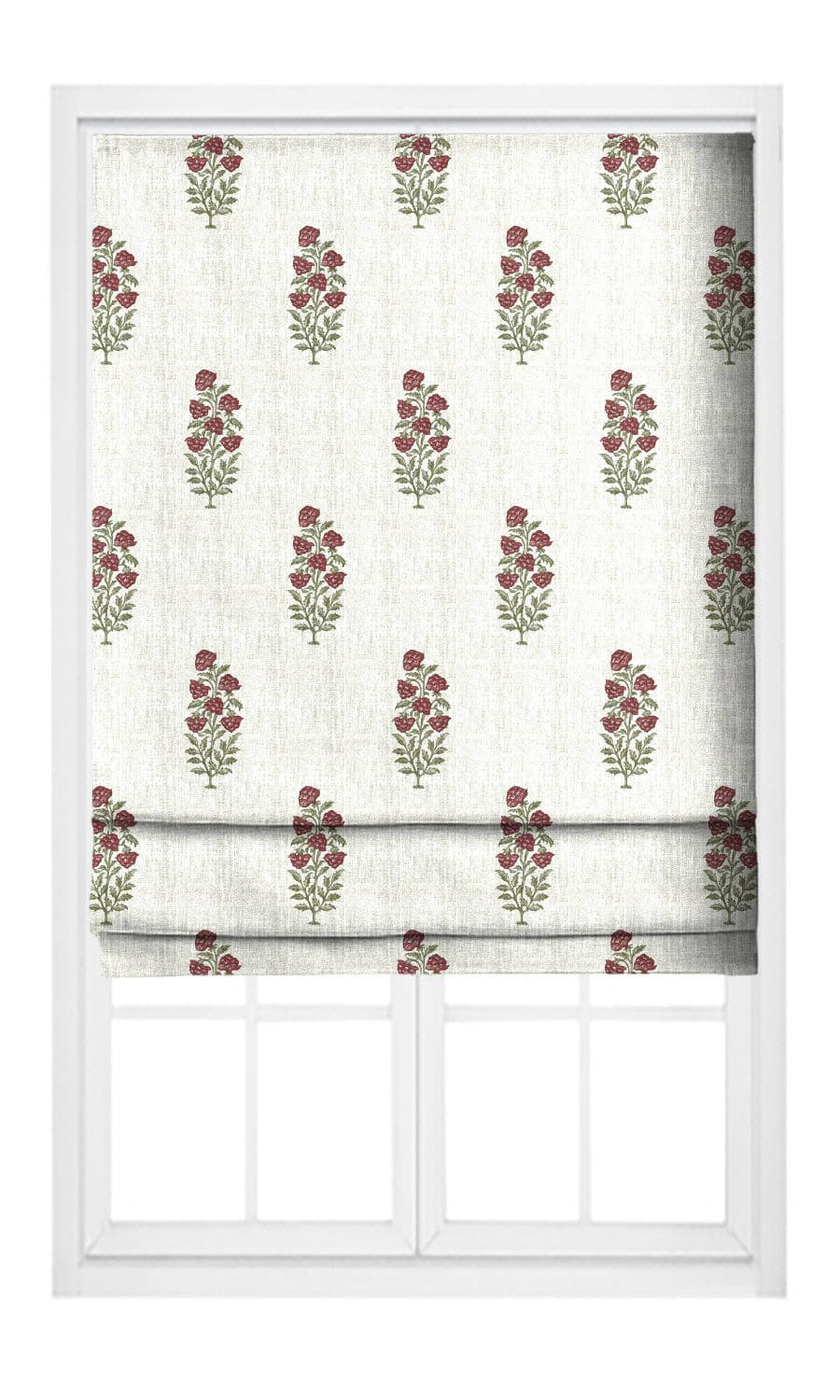 Floral Motif Print Flat, Plain, Fake, Faux, European Relaxed Roman Shades (White/ Burgundy Red)