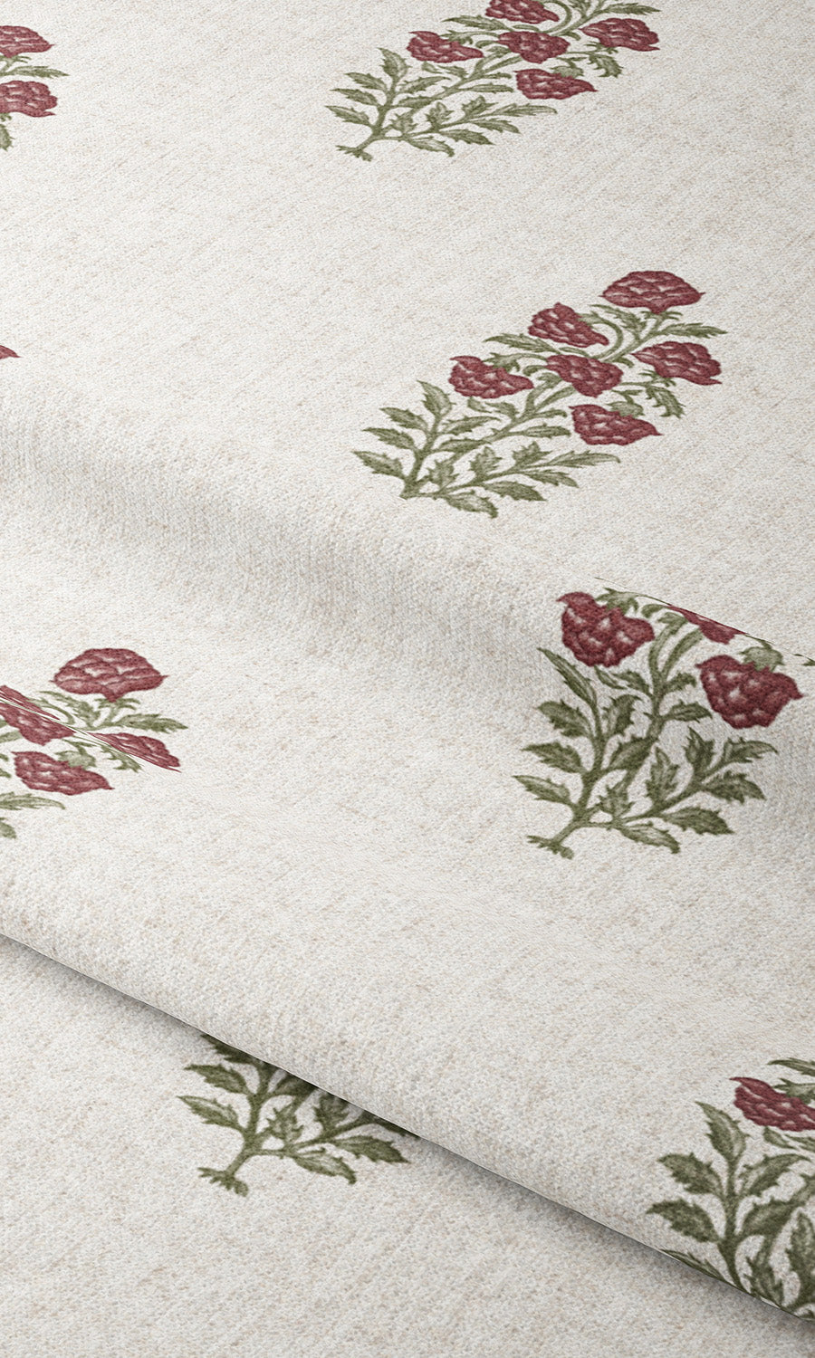 Floral Motif Print Window Curtains (White/ Burgundy Red) Extra Long Short Wide