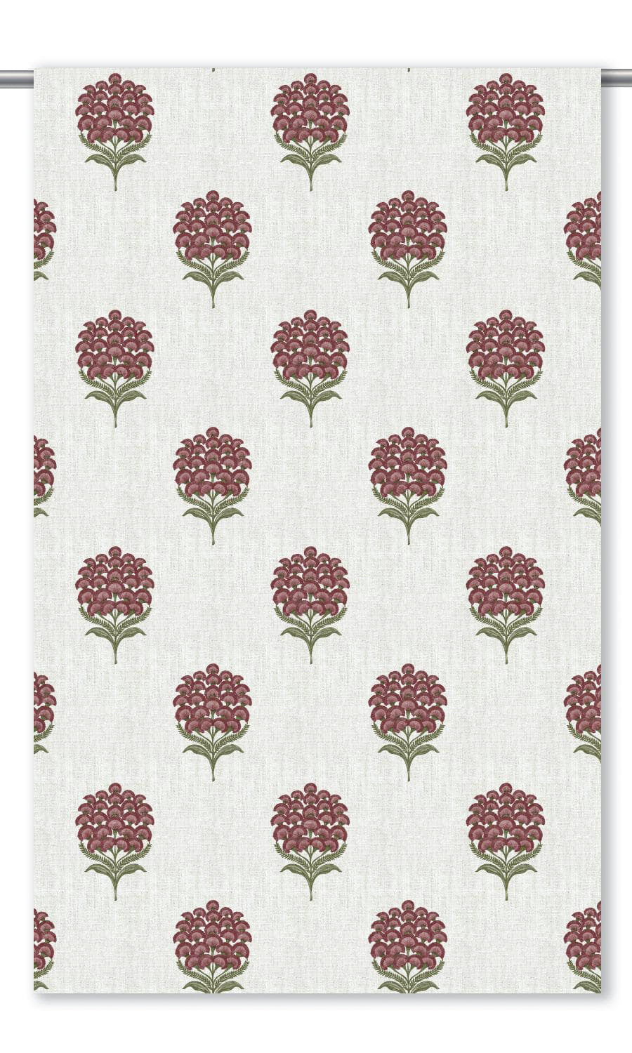 Floral Motif Print Roman Shades (White/ Burgundy Red)