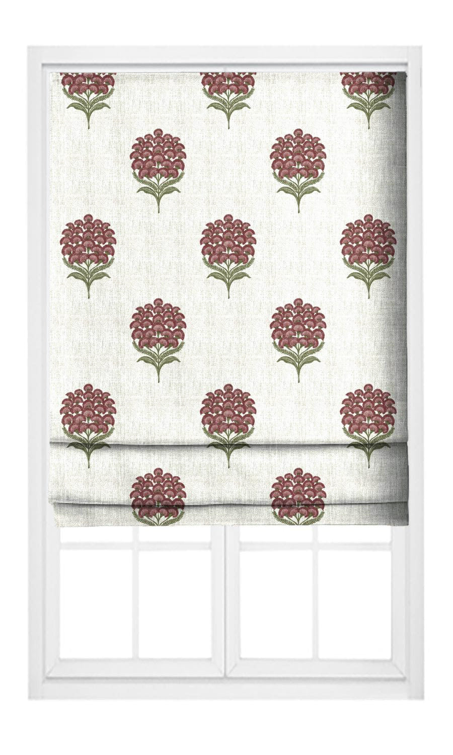 Floral Motif Print Pinch Pleat, Rod Pocket, Eyelet Curtains (White/ Burgundy Red)