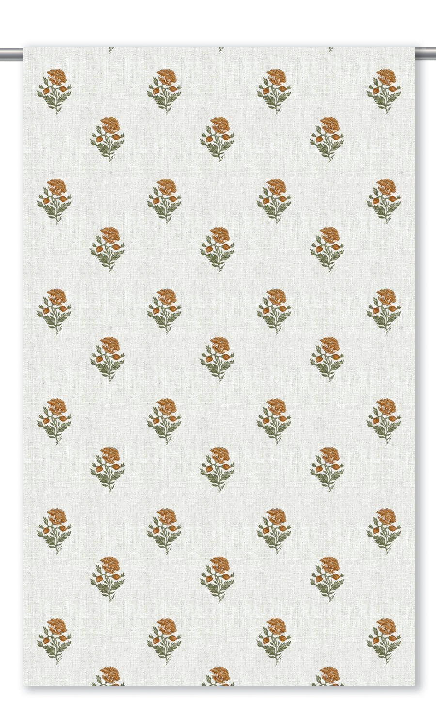 Floral Block Print Drapery (White/ Bronzy Orange)