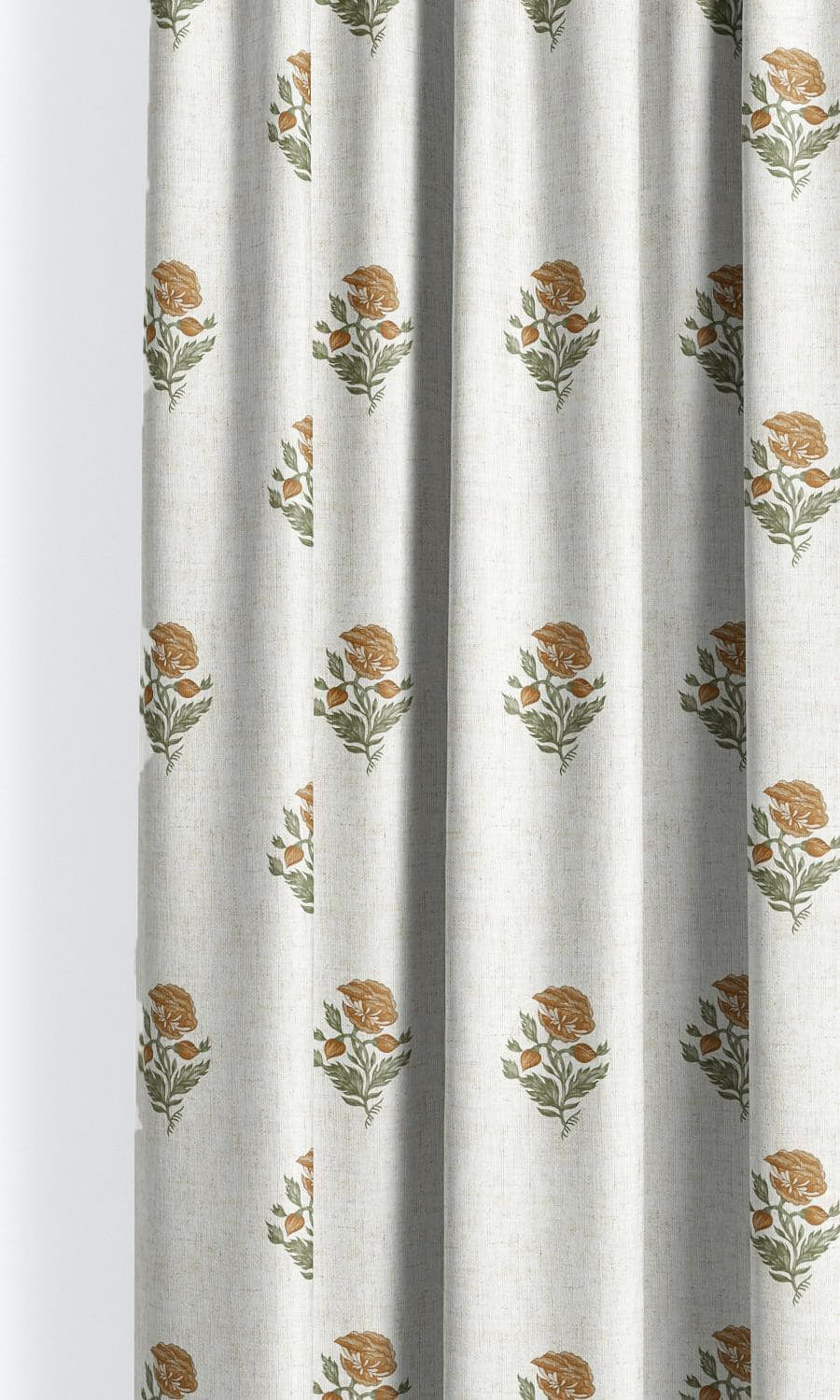 Floral Block Print Drapery for Living, Bedroom, Kitchen, Bathroom (White/ Bronzy Orange)