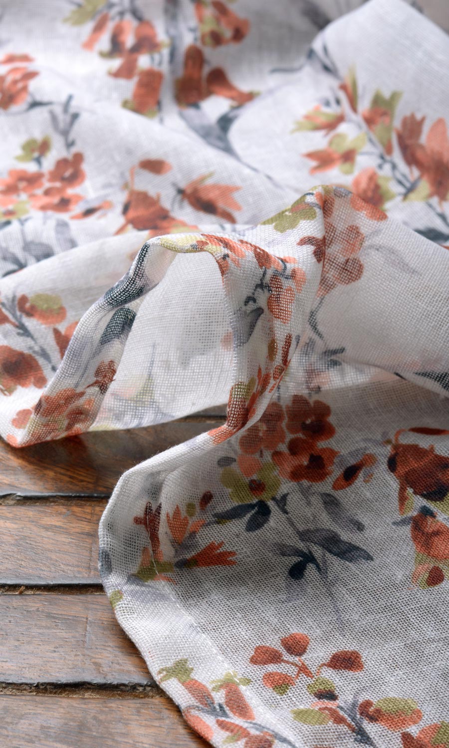 Floral Print Sheer Any Size Style Curtains (White/ Orange)
