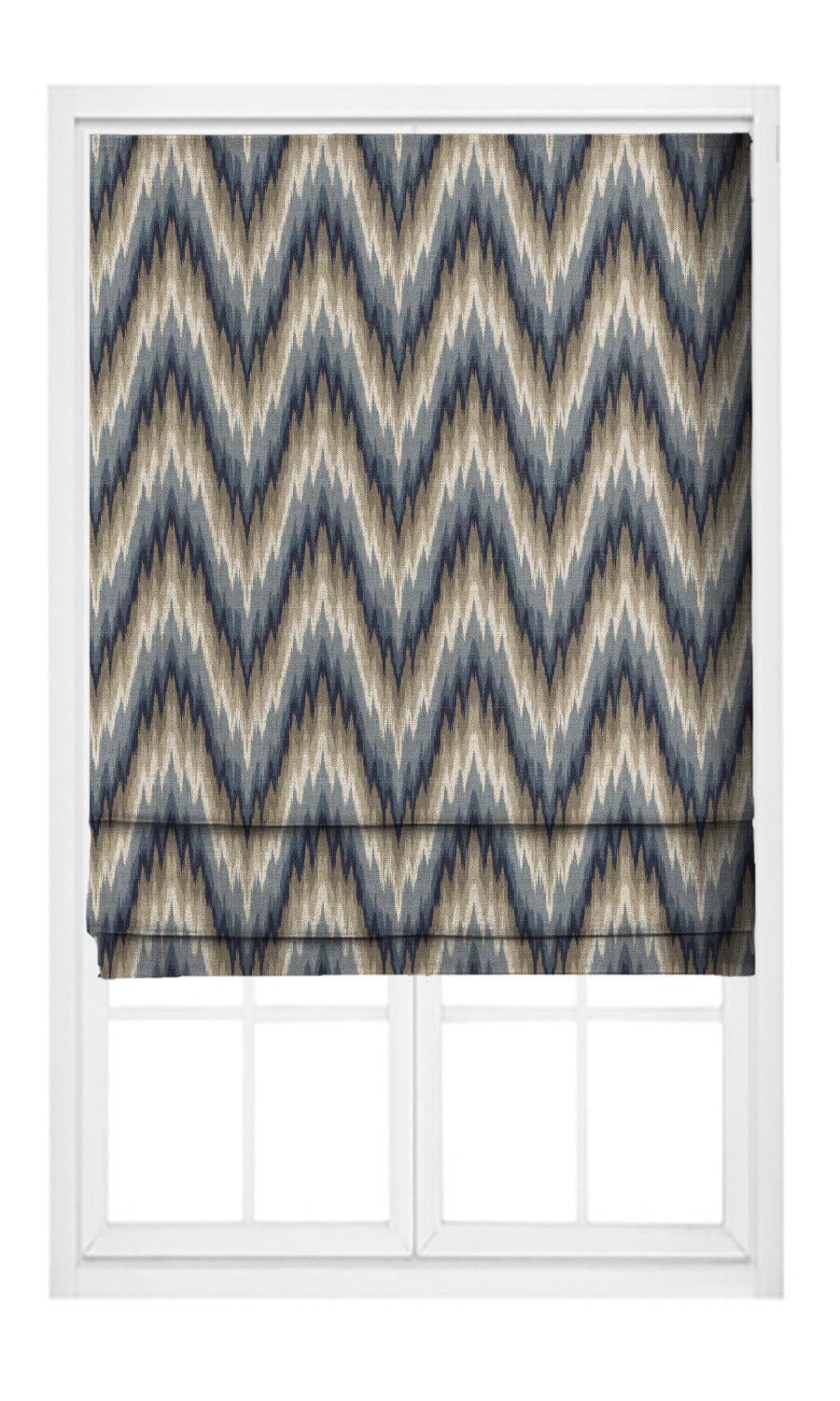 Ikat Chevron Pinch Pleat, Rod Pocket, Eyelet Curtains (Navy Blue/ Beige)