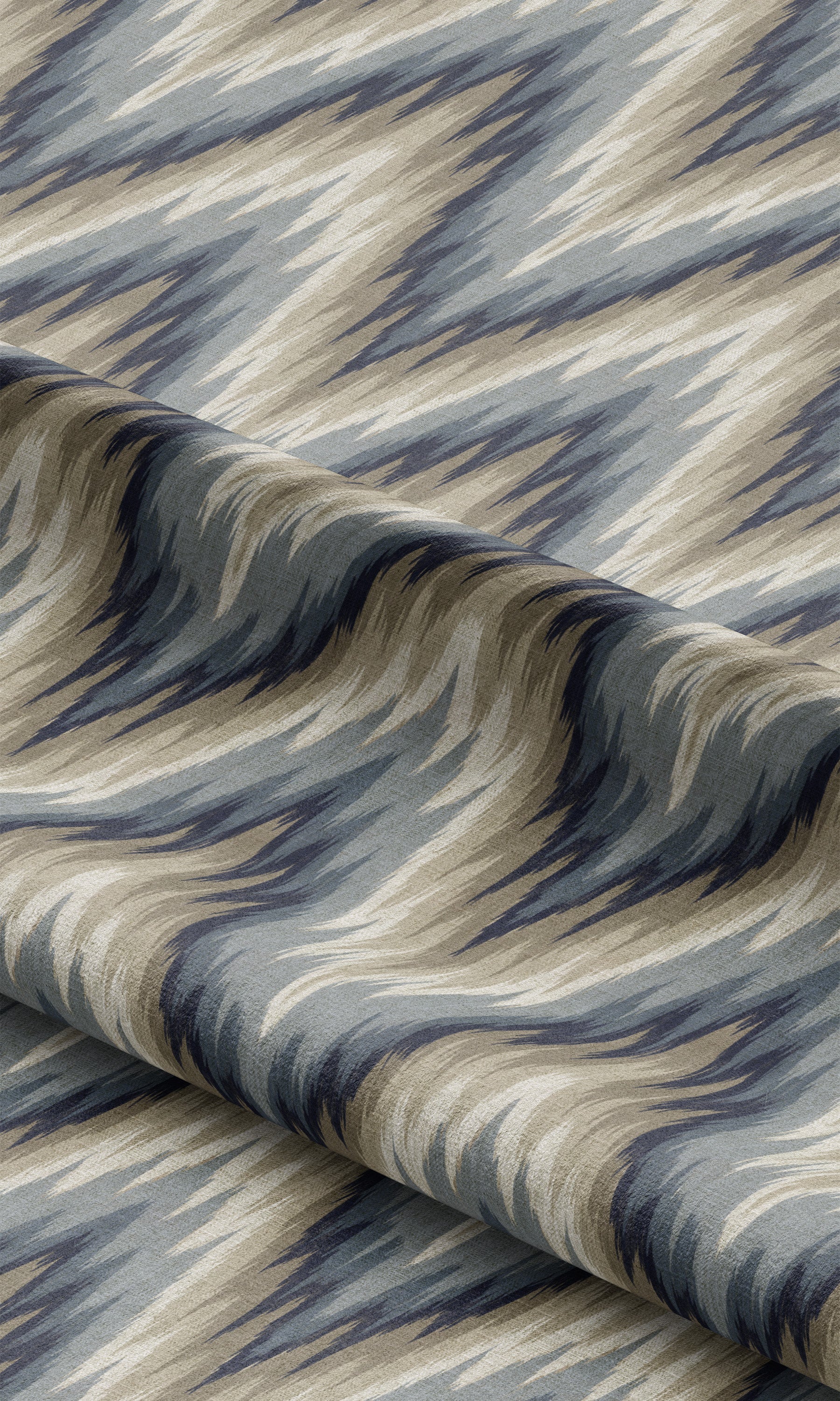 Ikat Chevron Curtain Panels (Navy Blue/ Beige) Extra Long Short Wide