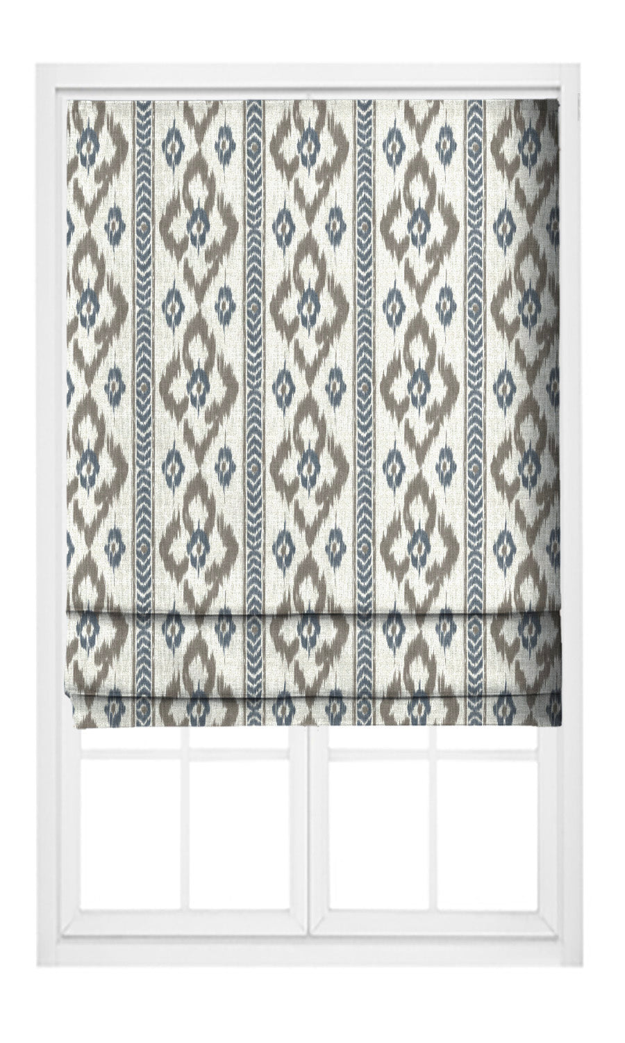 Ikat Geometric Pinch Pleat, Rod Pocket, Eyelet Curtains (Taupe/ Prussian Blue)