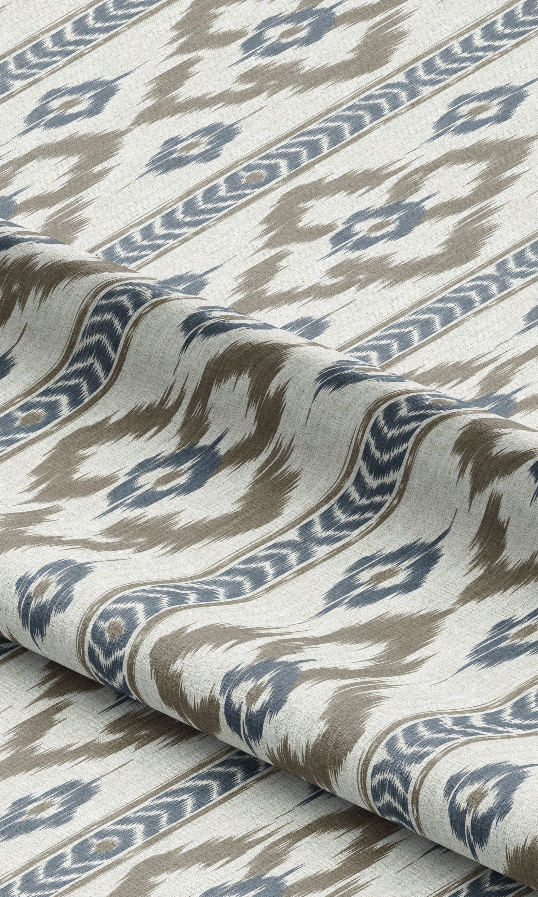 Ikat Geometric Drapes (Taupe/ Prussian Blue) Extra Long Short Wide