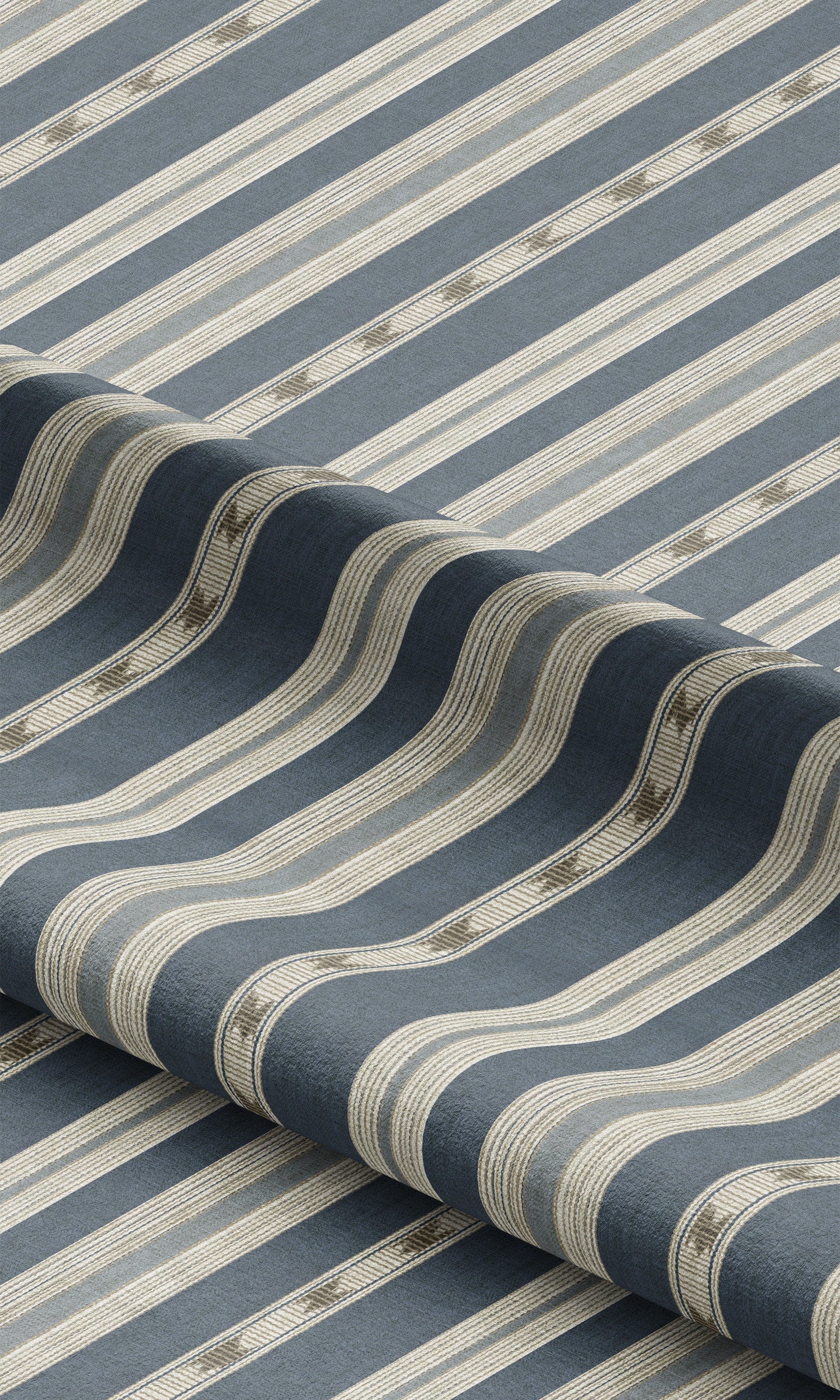 Striped Window Curtains (Taupe/ Prussian Blue)