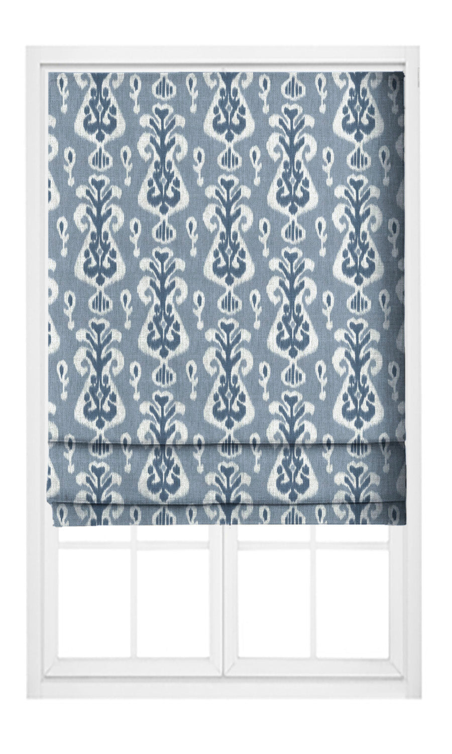 Ikat Floral Pinch Pleat, Rod Pocket, Eyelet Curtains (Cornflower Blue/ Navy)
