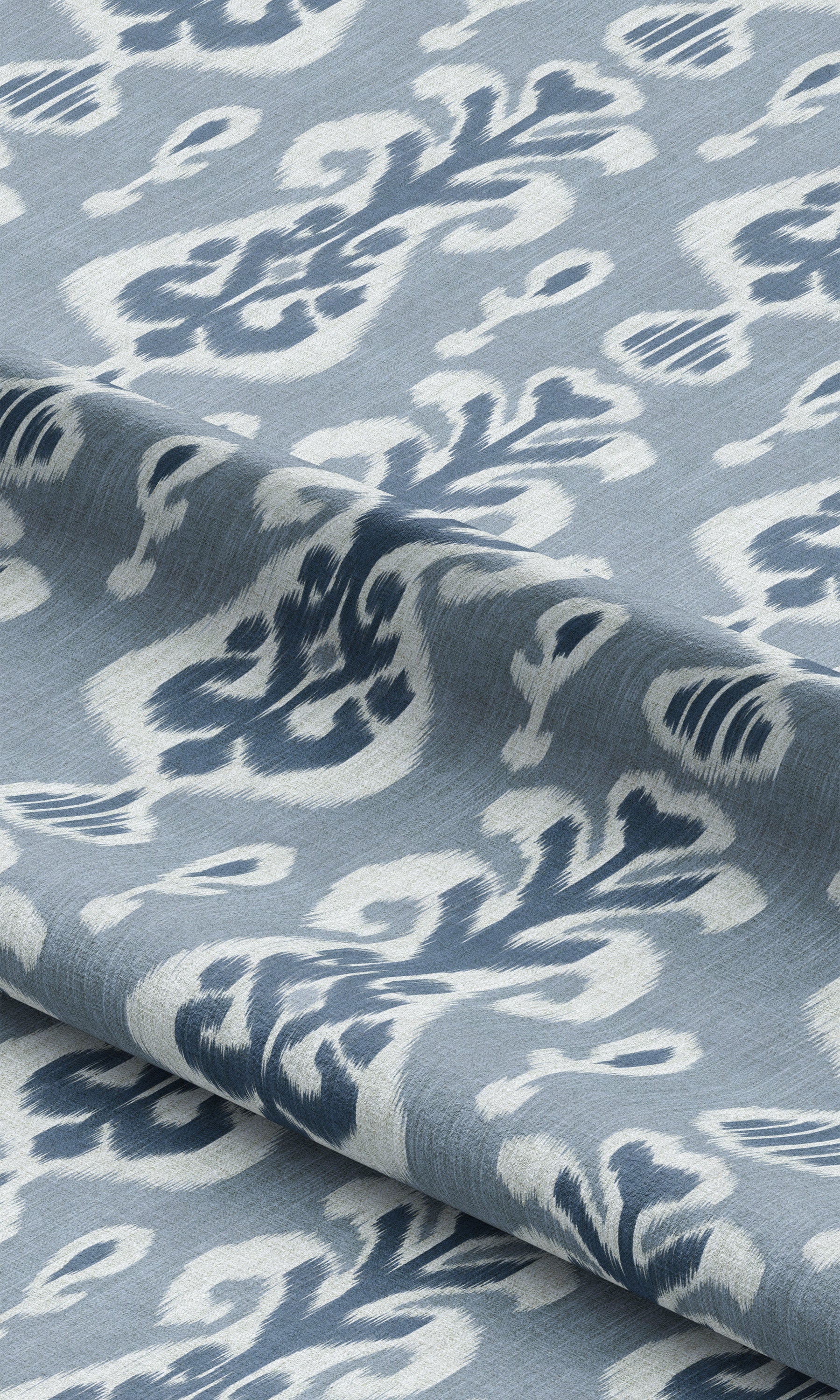 Ikat Floral Drapery (Cornflower Blue/ Navy) Extra Long Short Wide