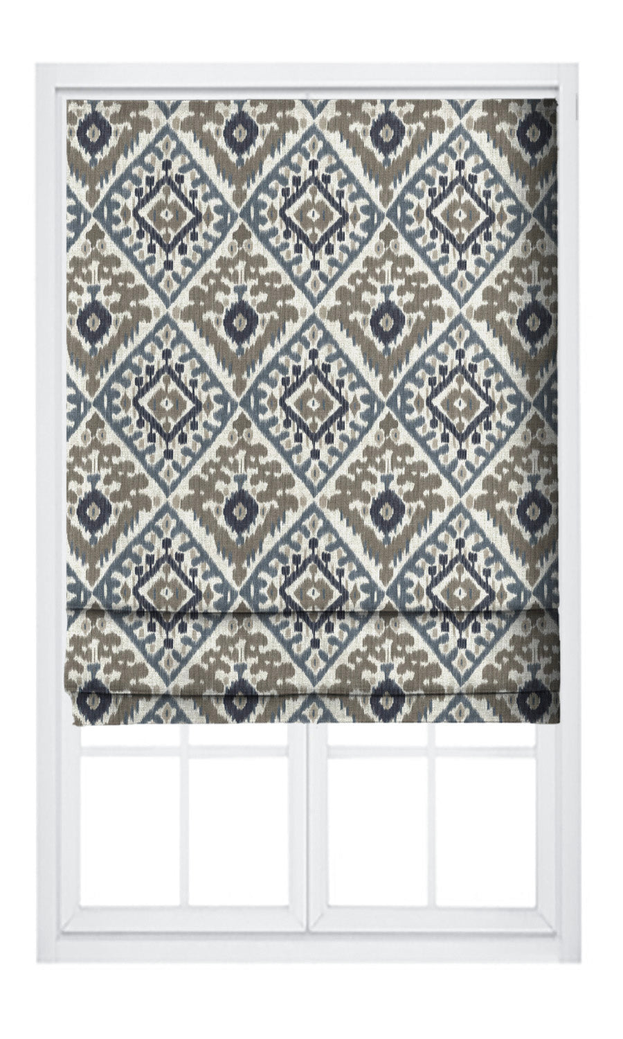 Ikat Argyle Pinch Pleat, Rod Pocket, Eyelet Curtains (Navy Blue/ Taupe/ Brown)
