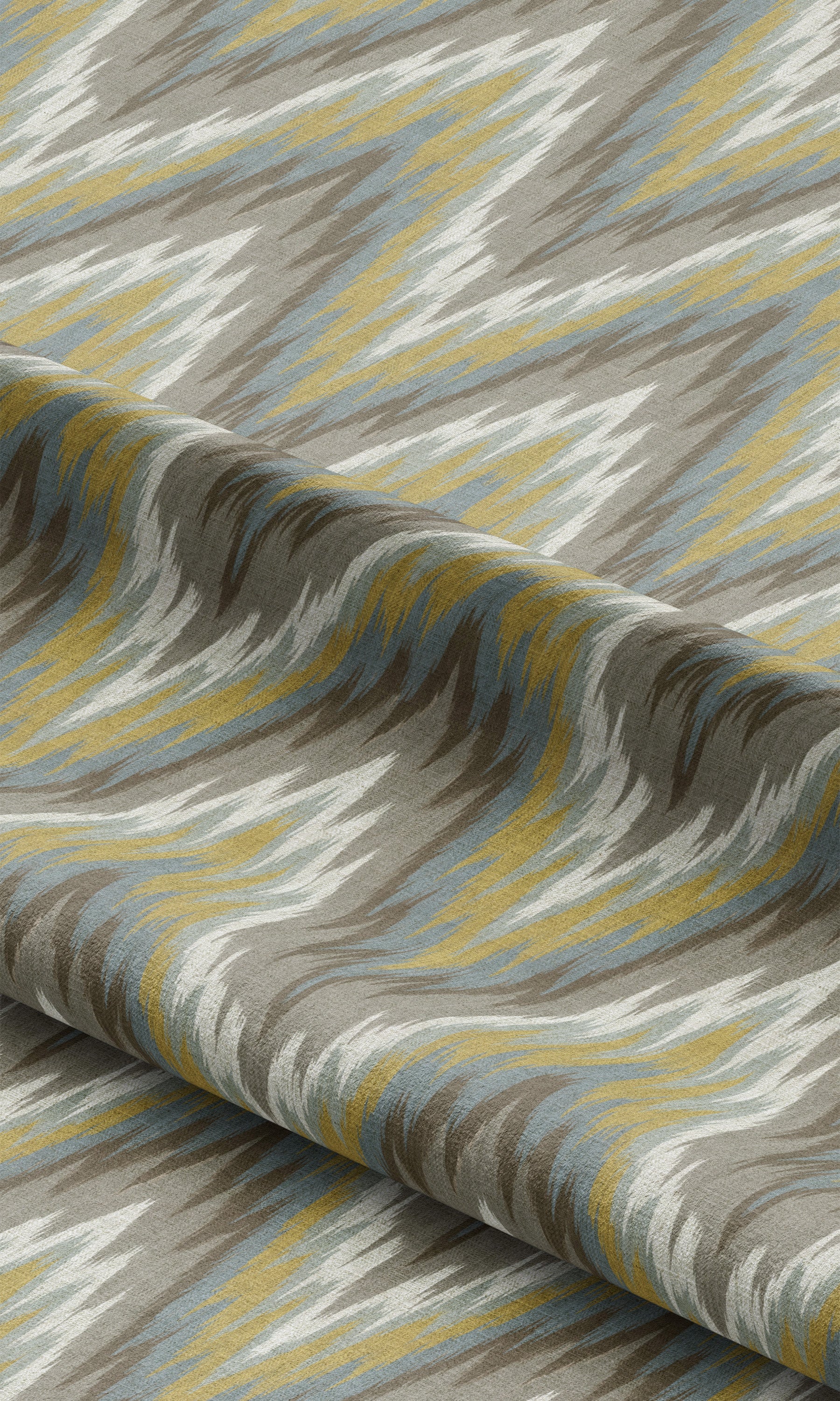 Ikat Chevron Drapes (Warm Gray/ Chartreuse Yellow) Extra Long Short Wide