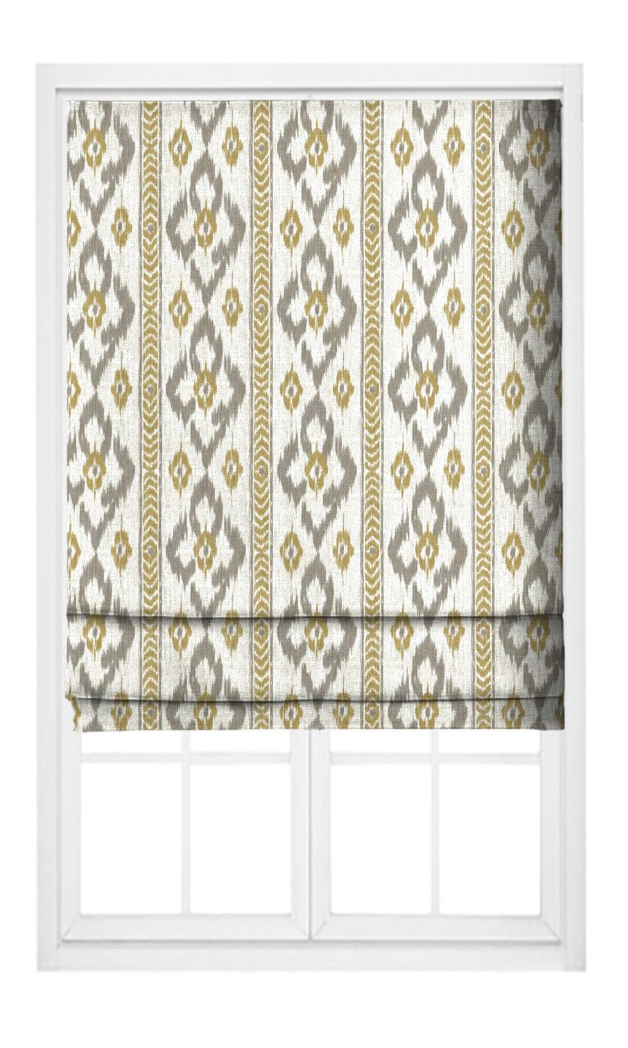 Ikat Geometric Pinch Pleat, Rod Pocket, Eyelet Curtains (Warm Gray/ Mustard Yellow)