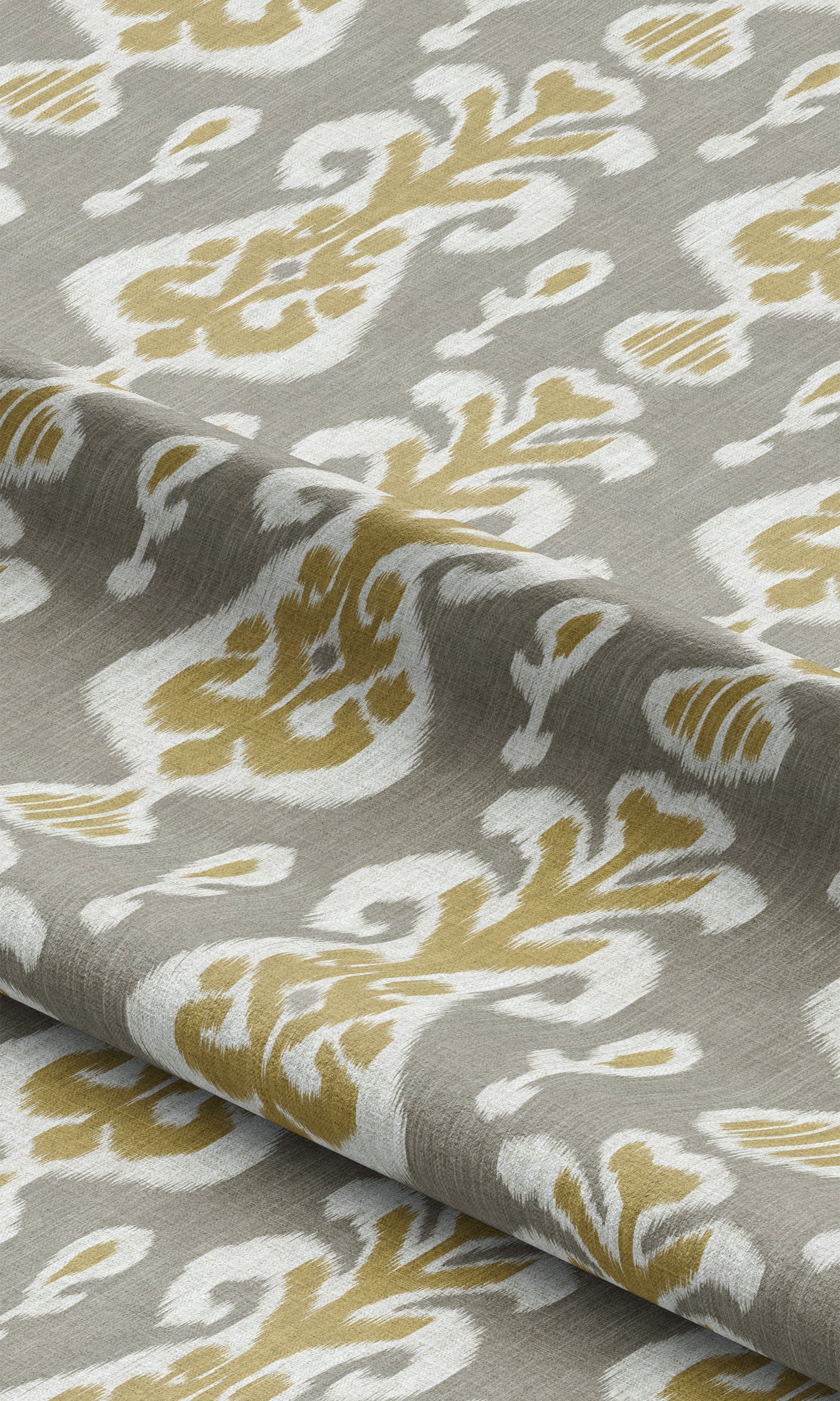 Ikat Floral Fabric Blinds (Taupe Gray/ Mustard Yellow) Extra Long Short Wide