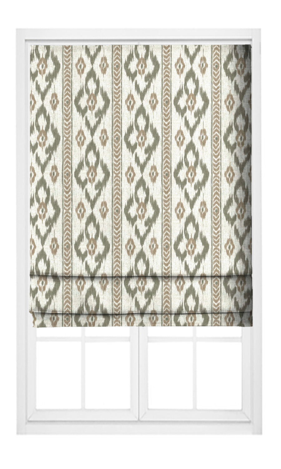 Ikat Geometric Pinch Pleat, Rod Pocket, Eyelet Curtains (Olive Green/ Camel Brown)