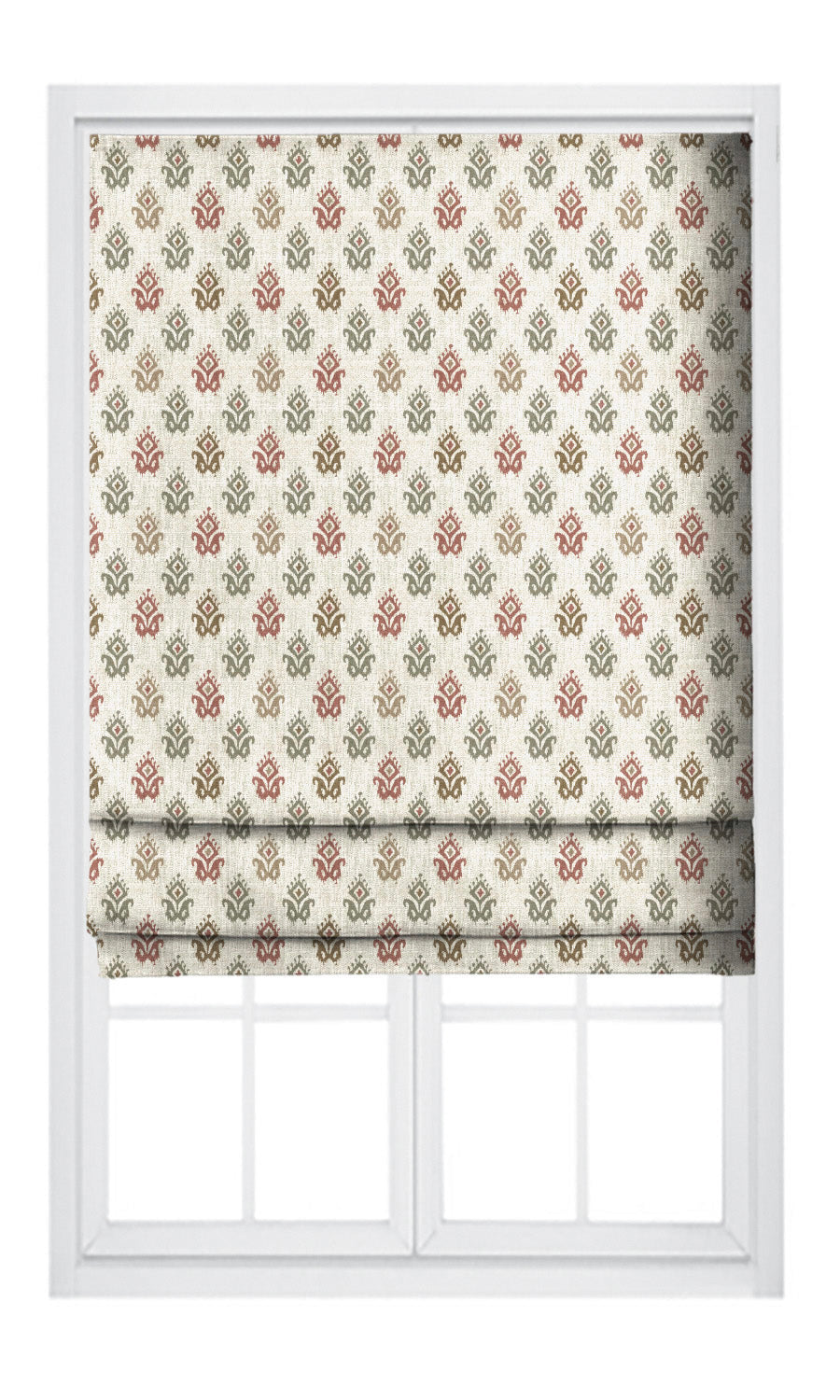 Ikat Paisley Block Print Window Curtains (Cream/ Maroon Red/ Sage Green) Extra Long Short Wide